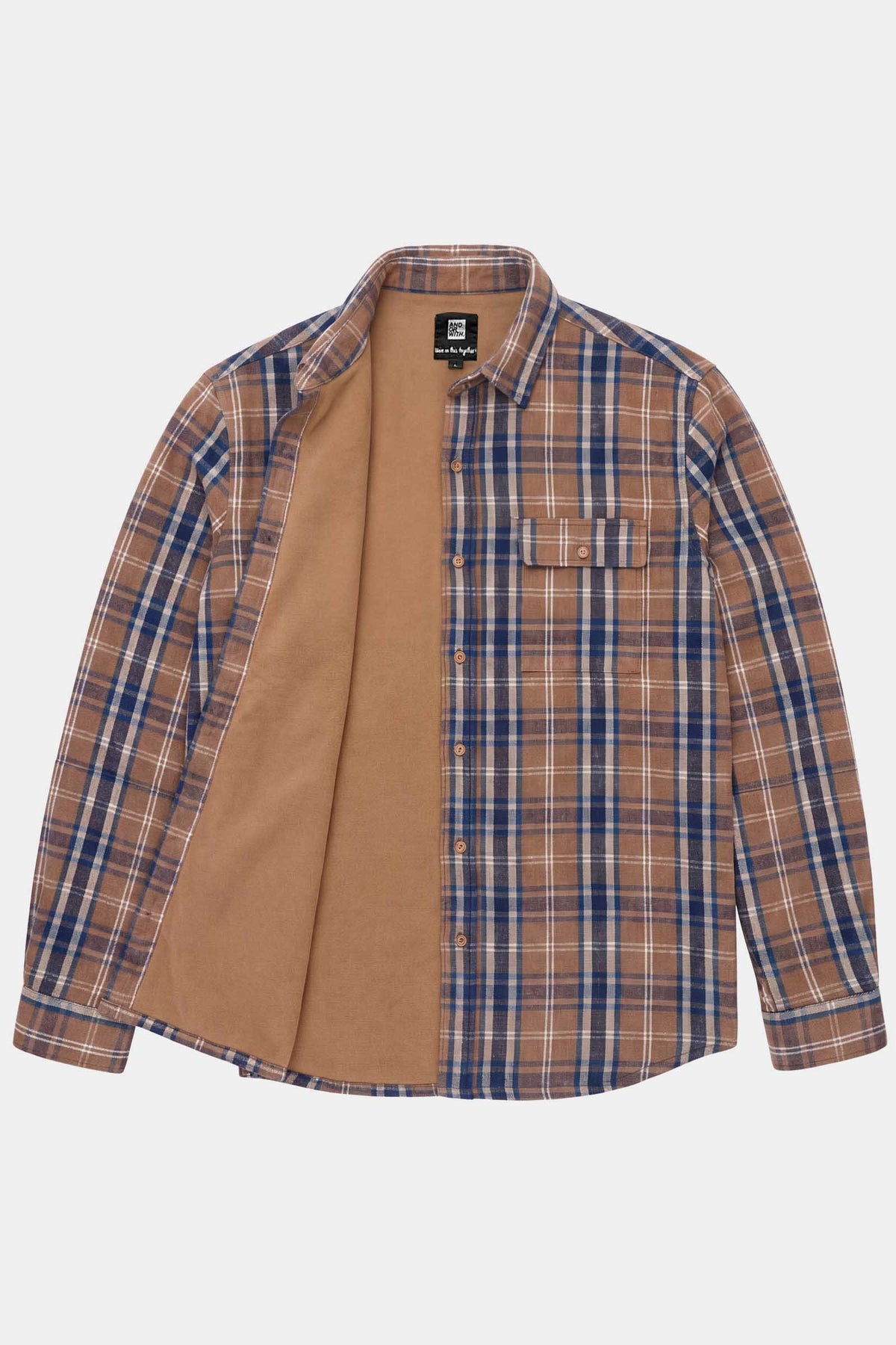 Beached Out Fleece-Lined Flannel Overshirt Caramel / Navy