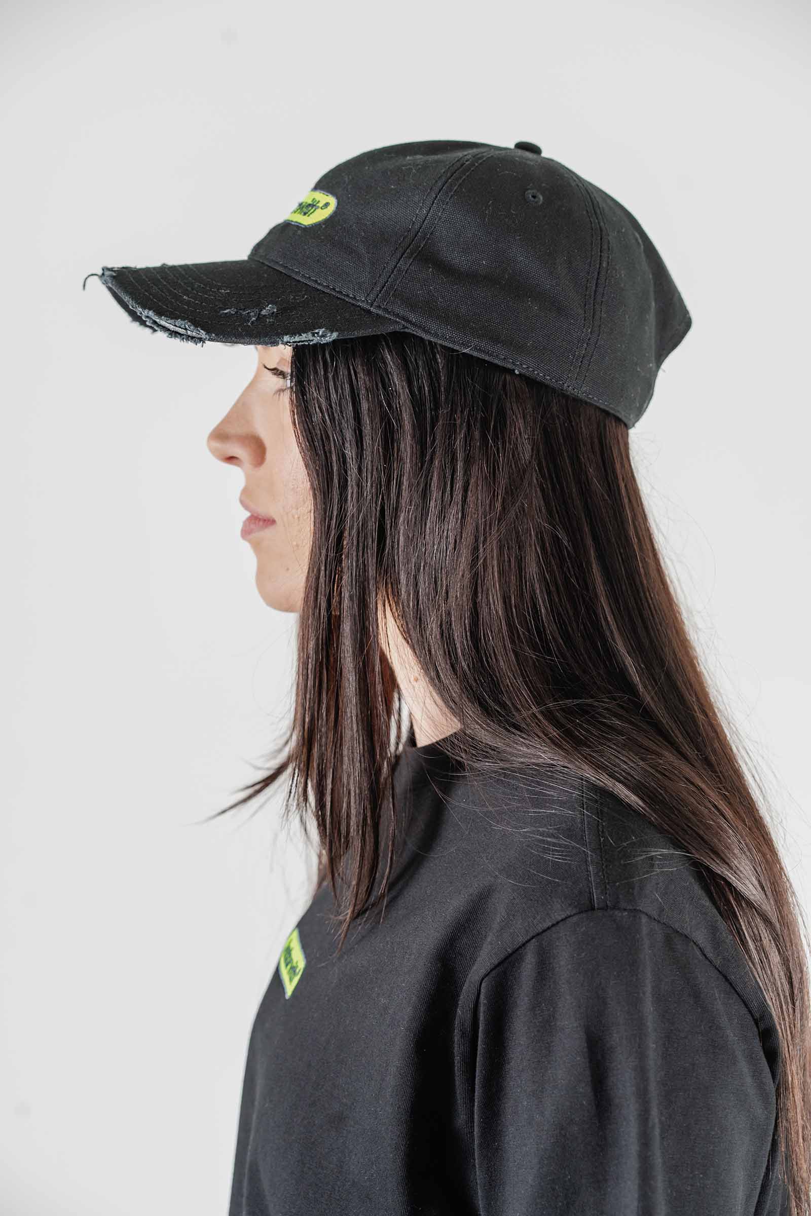 Green Pill Distressed Cap Black