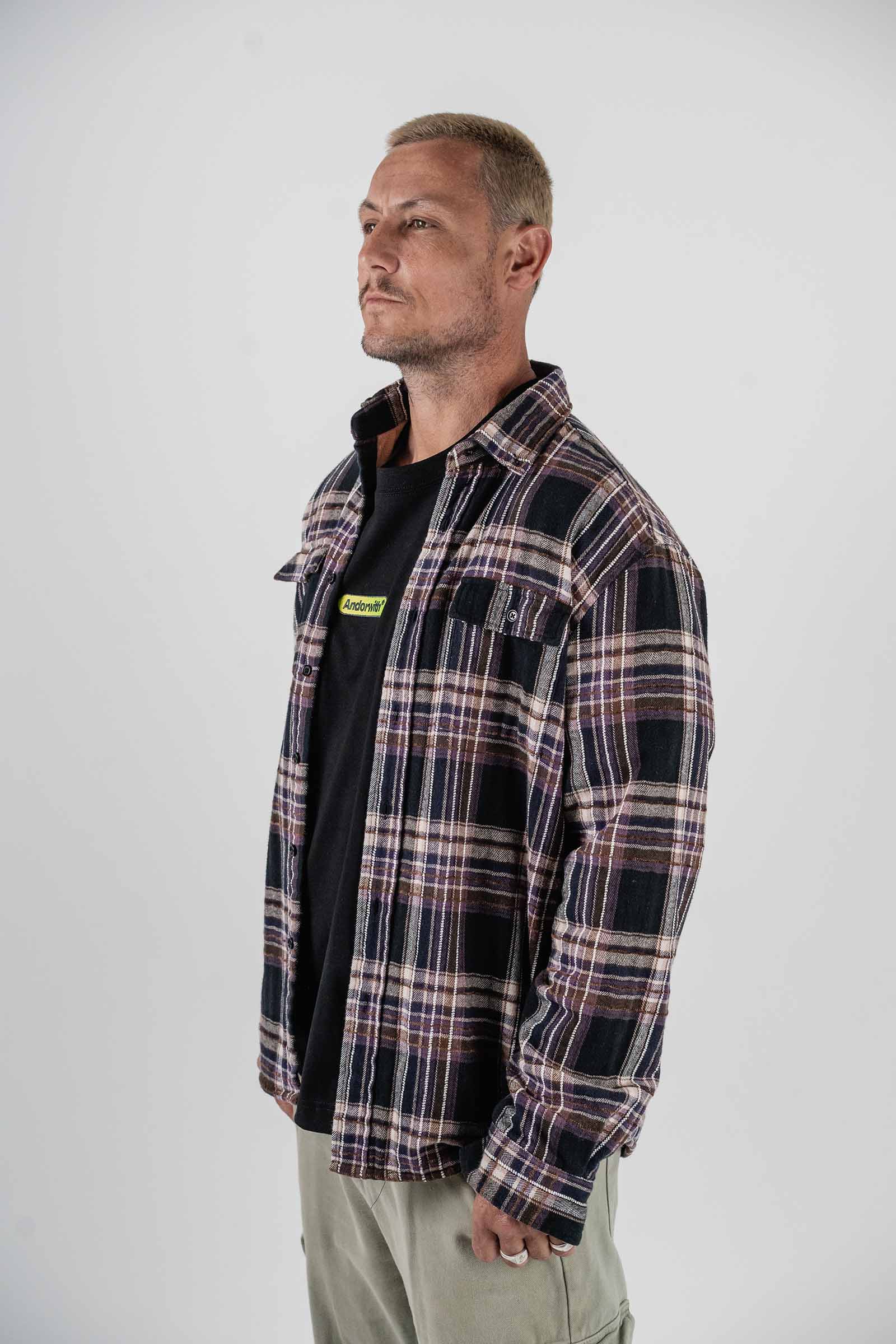 Beached Out Flannel Overshirt Black / Purple