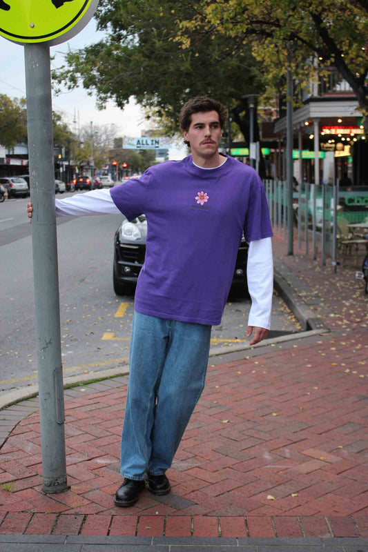 Happy Flower Oversized Tee Purple