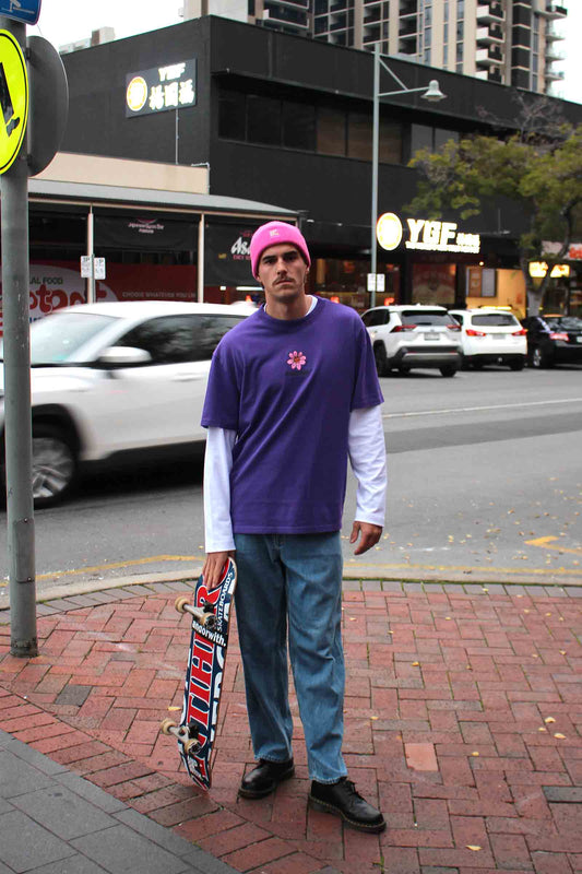 Happy Flower Oversized Tee Purple