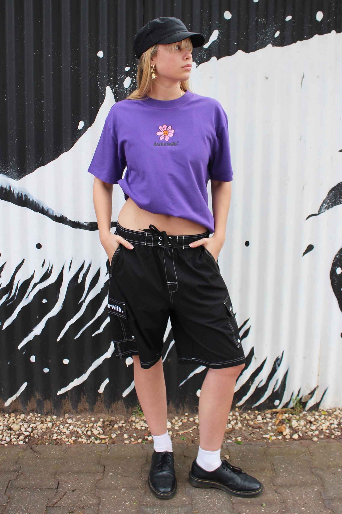 Happy Flower Oversized Tee Purple