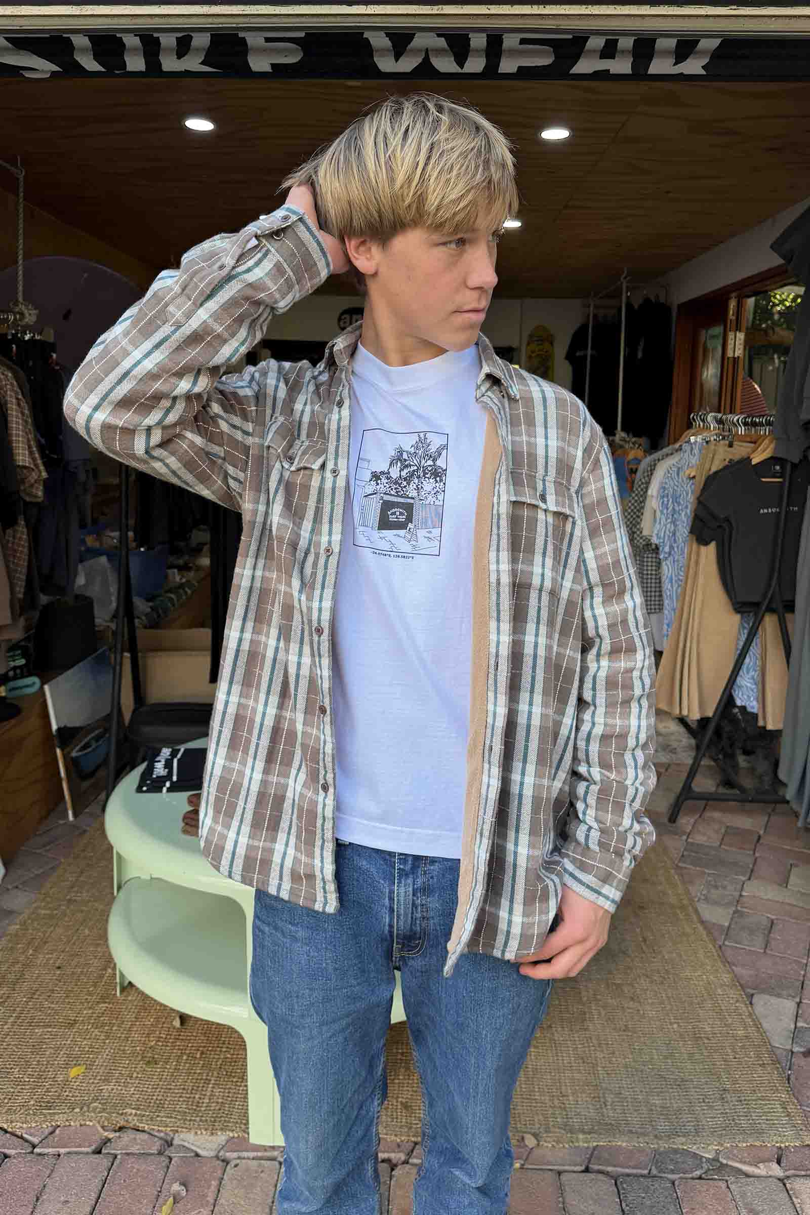 Beached Out Flannel Overshirt Brown / Cream
