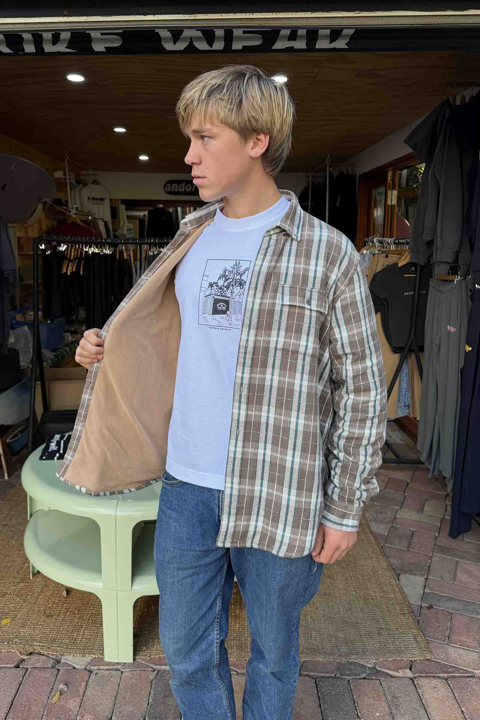 Beached Out Flannel Overshirt Brown / Cream
