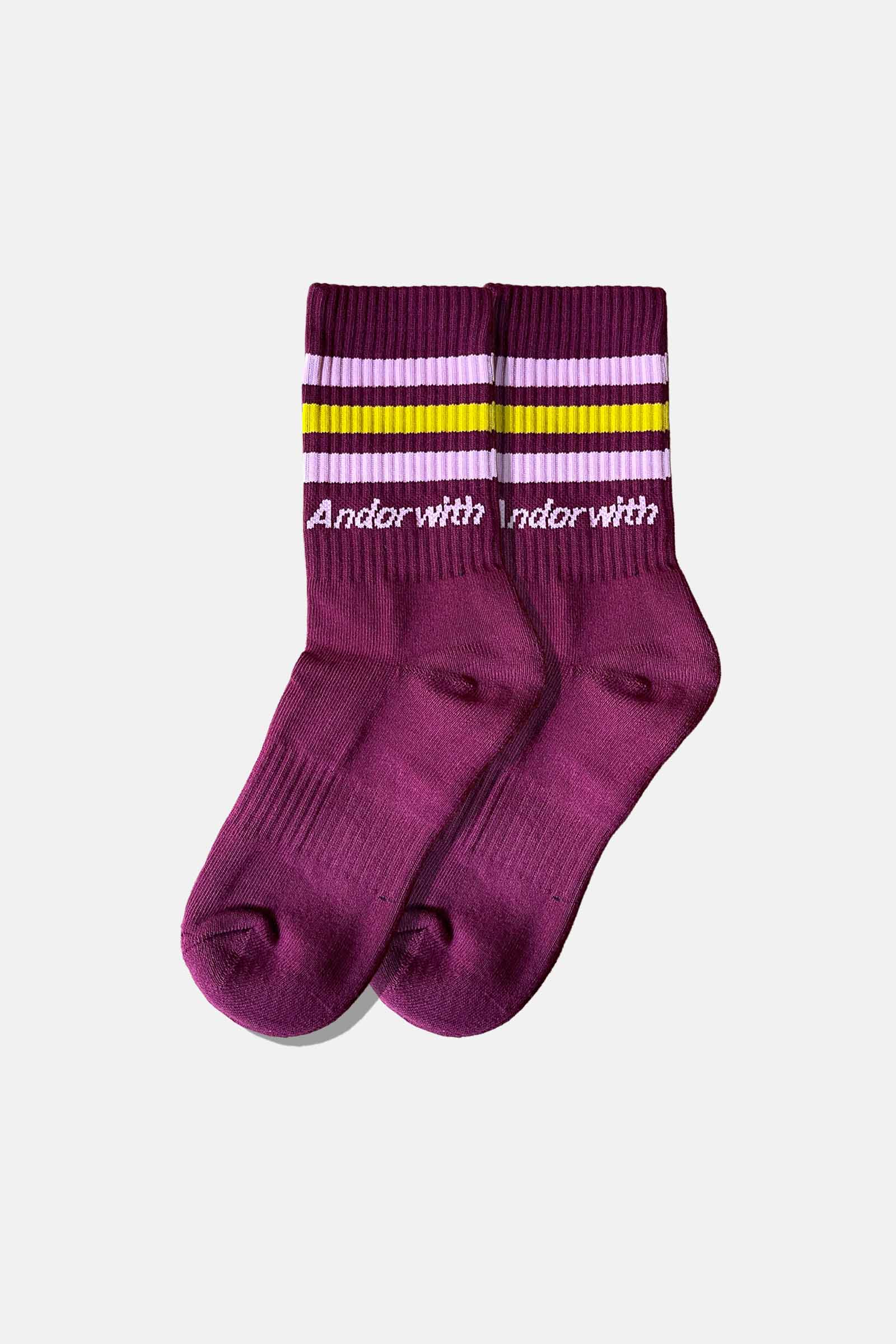 Stripe Socks Maroon/Pink/Yellow