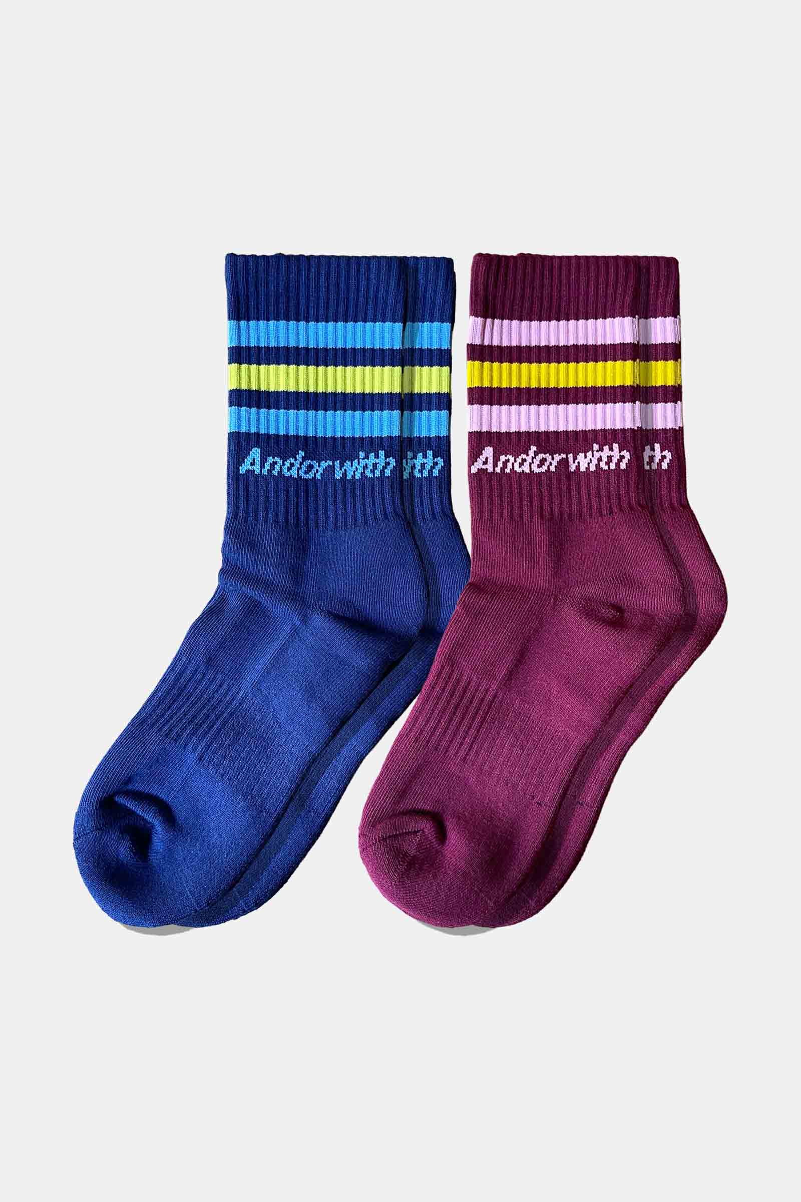 Stripe Socks Navy/Blue/Lime & Maroon/Pink/Yellow (2 pack)