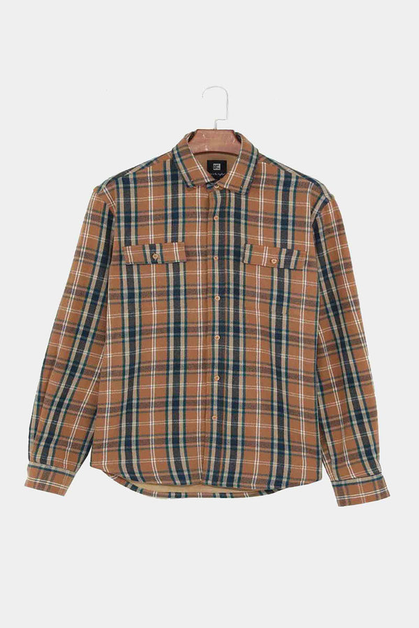 Beached Out Flanno Shacket Caramel/Navy *PRE ORDER* Ships in 6 weeks