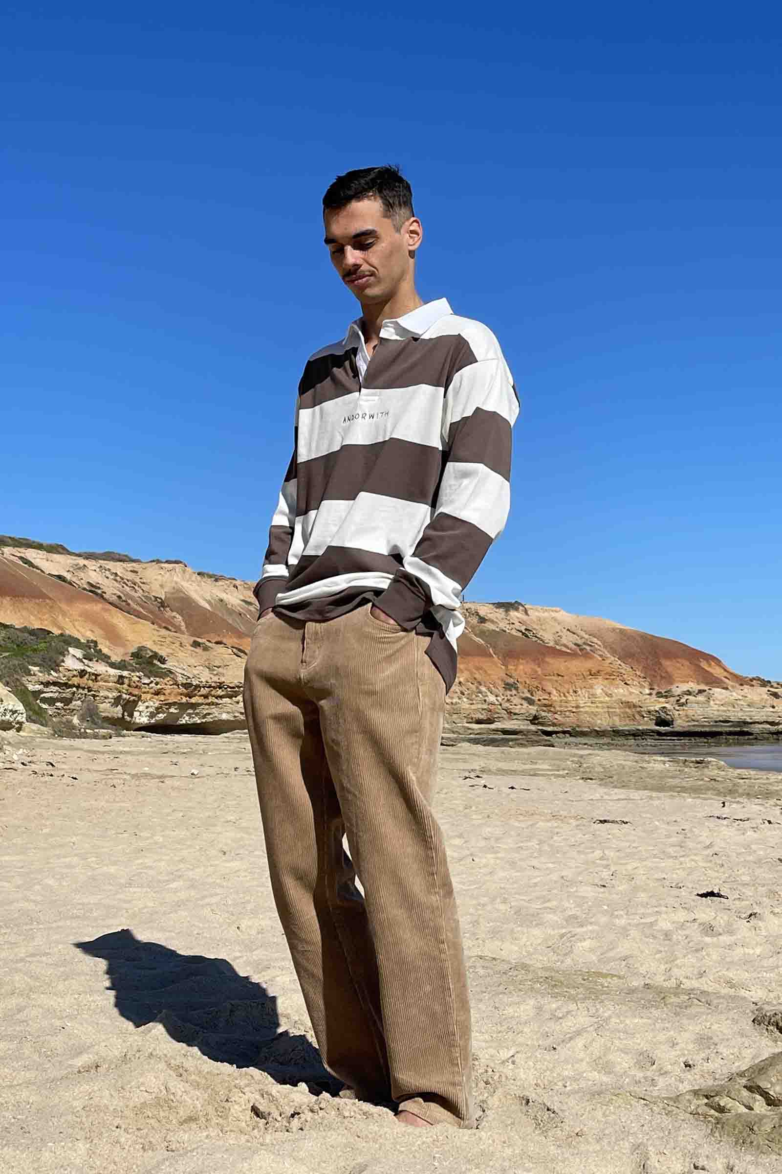 unisex-rugby-top-brown-cream-stripe-andorwith-surf-skate-wear