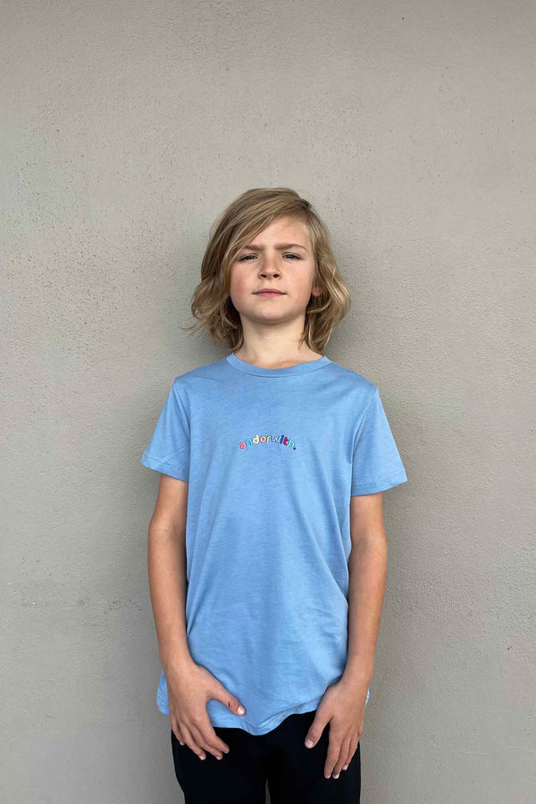 kids-blue-unisex-T-shirt-andorwith-surf-skate-wear