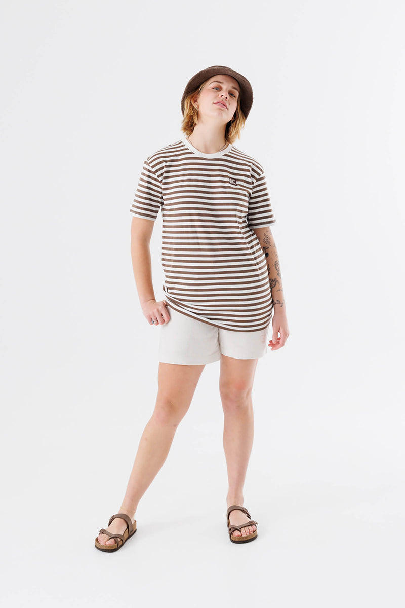 unisex-cream-brown-stripe-tshirt-andorwith-surf-skate-wear