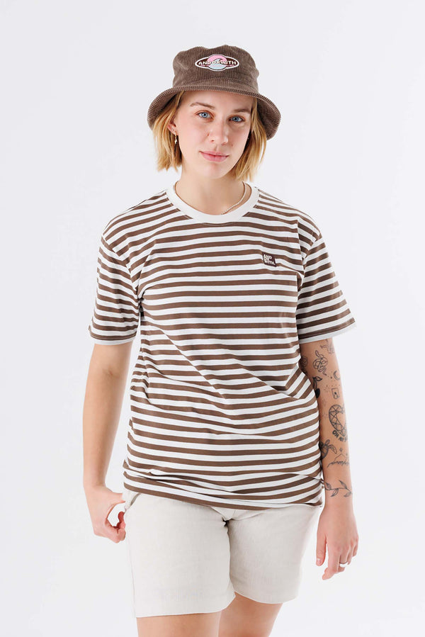 unisex-cream-brown-stripe-tshirt-andorwith-surf-skate-wear