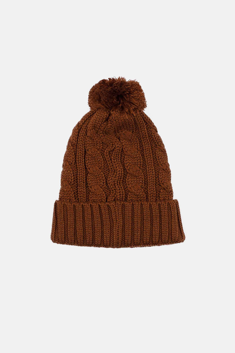 unisex-brown-cable-knit-beanie-andorwith-surf-skate-wear
