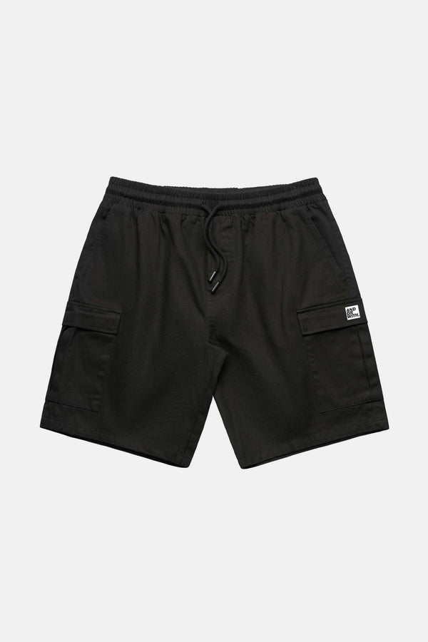 cargo-shorts-black-elasticated-waist-andorwith-surf-skate-wear-Australia