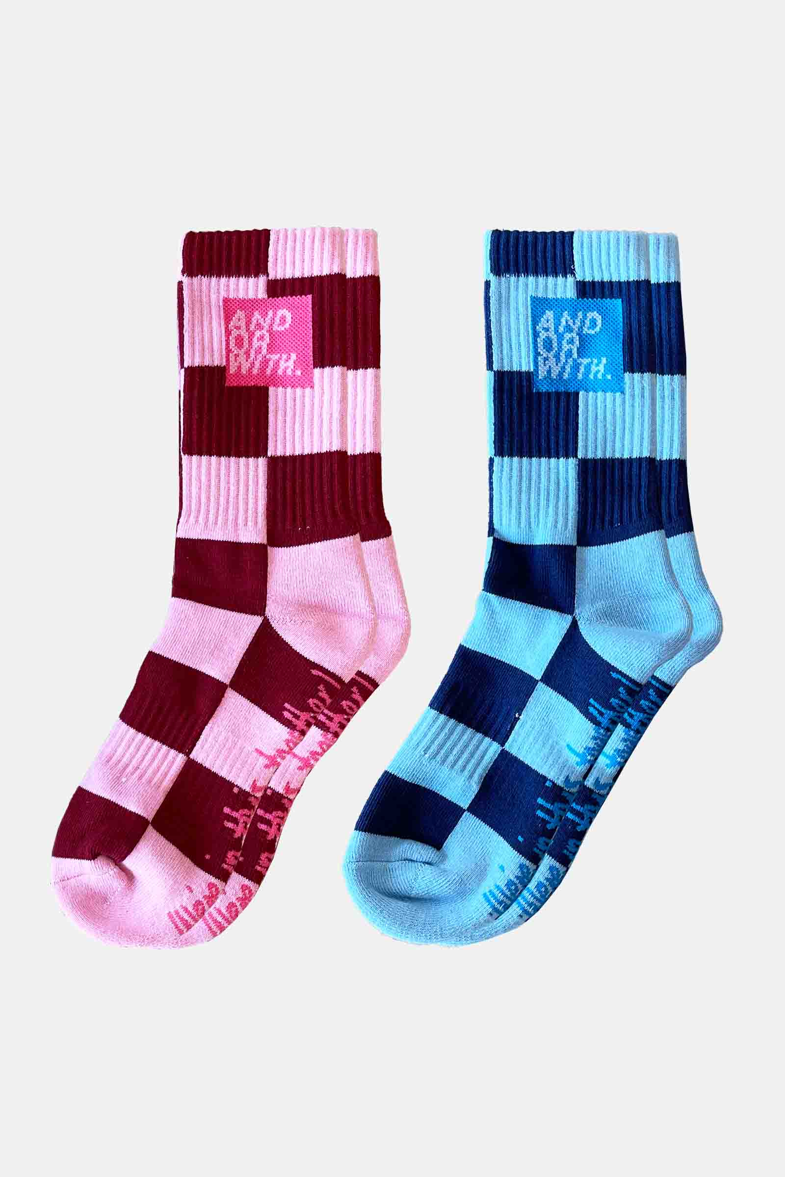 Checkered Socks Maroon/Pink & Baby Blue/Navy (2 pack)