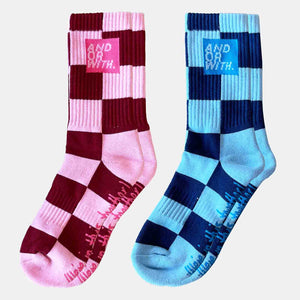 Checkered Socks Maroon/Pink & Baby Blue/Navy (2 pack)