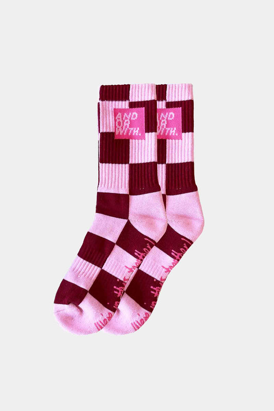 Checkered Socks Maroon/Pink