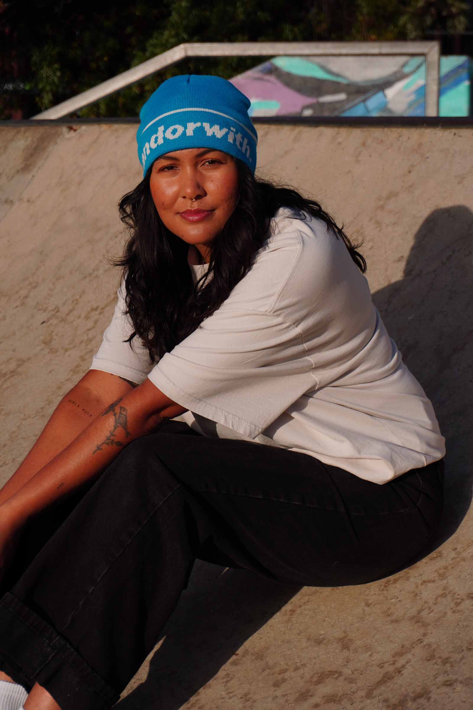 Statement Cuffless Beanie Cyan