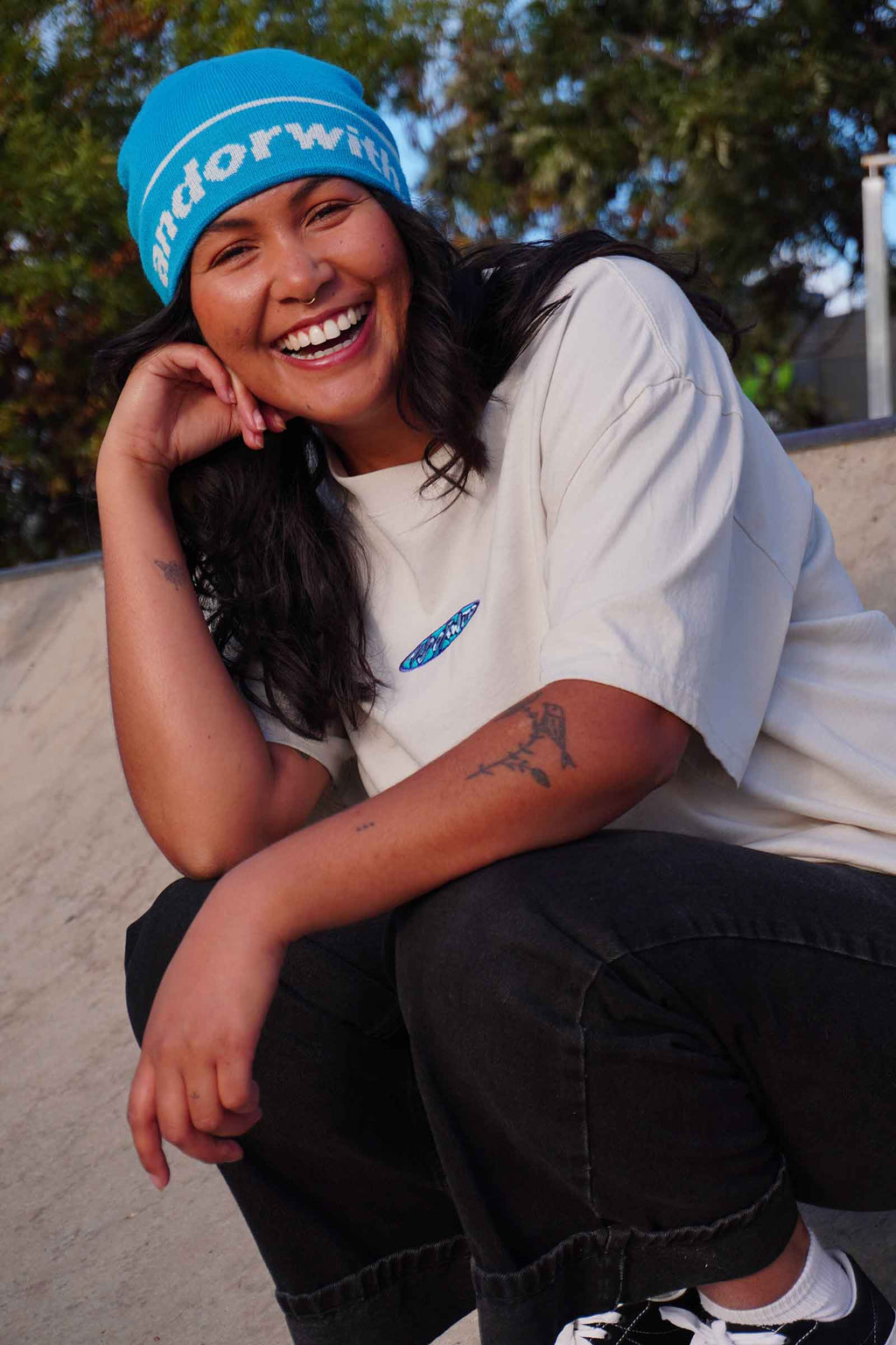 Statement Cuffless Beanie Cyan