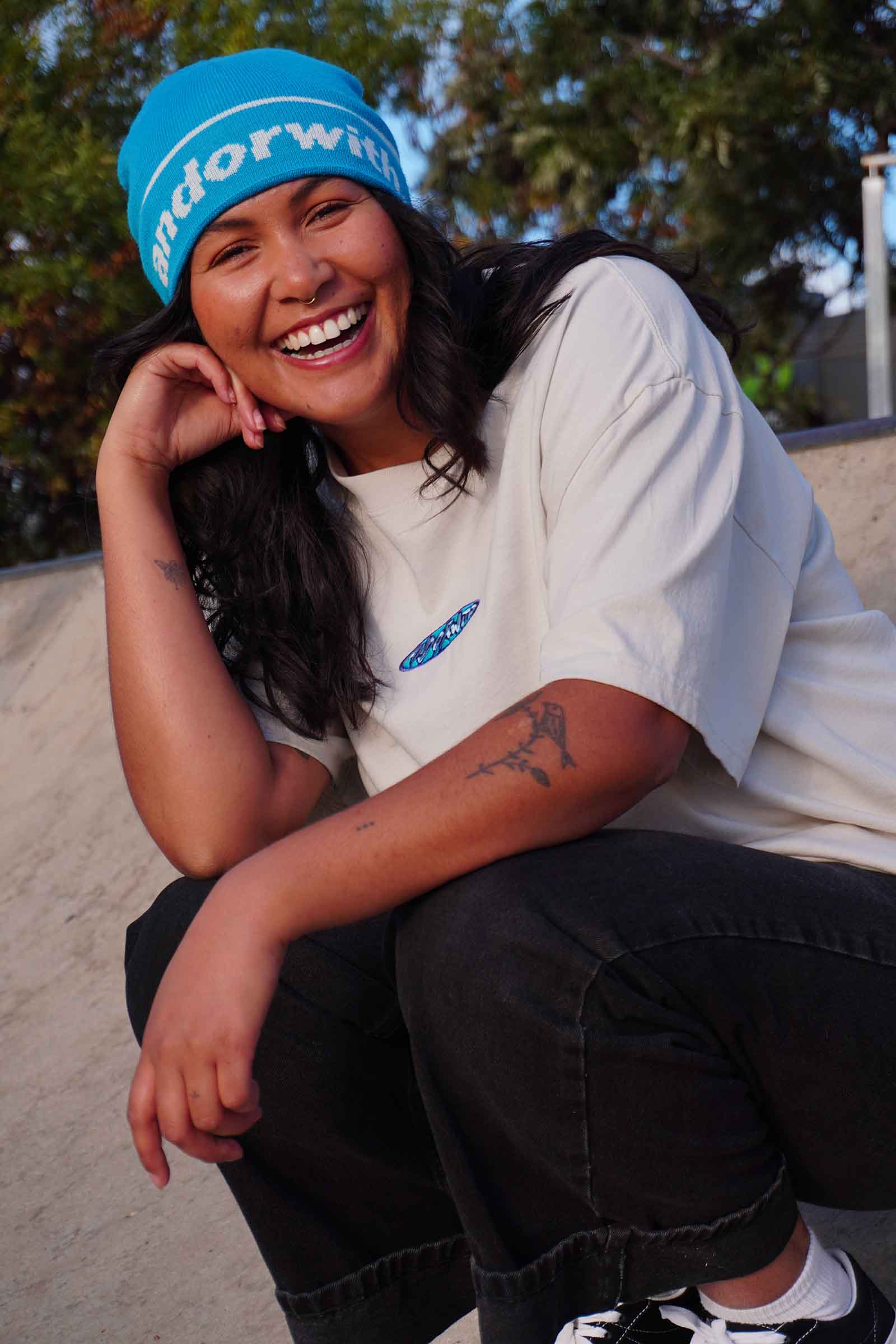 Statement Cuffless Beanie Cyan