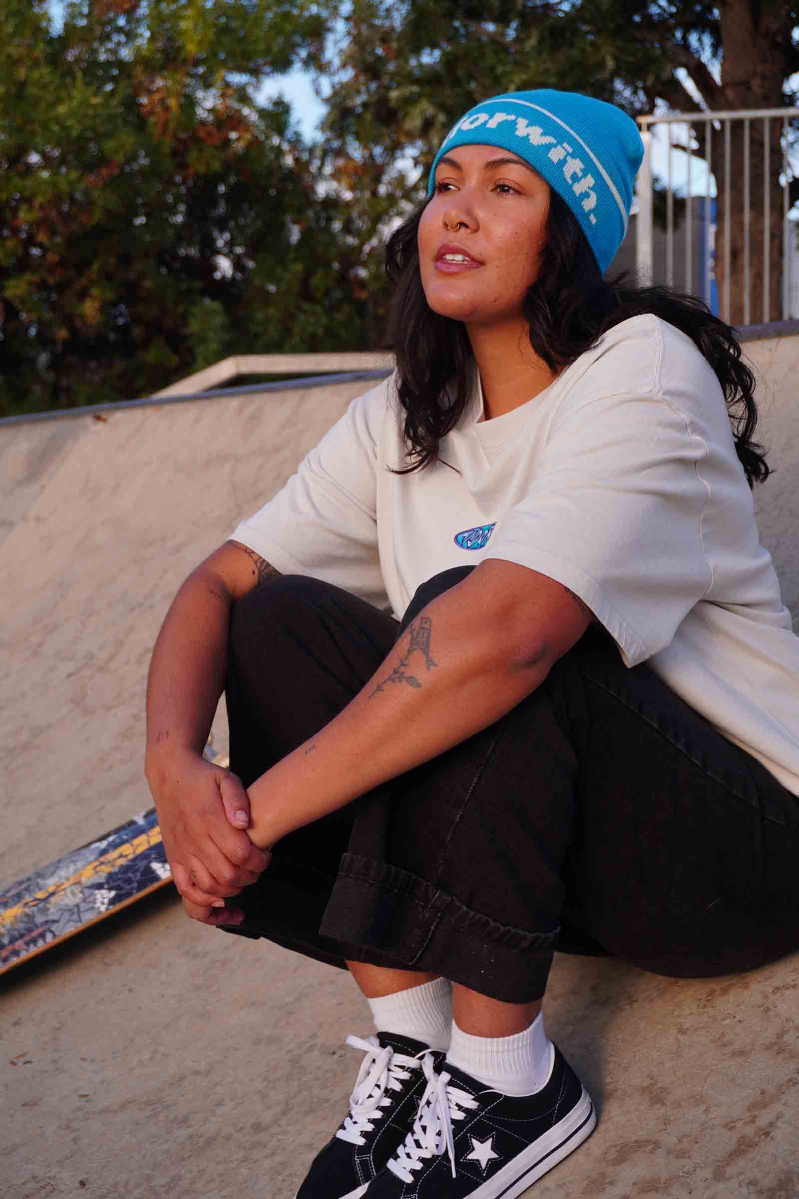 Statement Cuffless Beanie Cyan