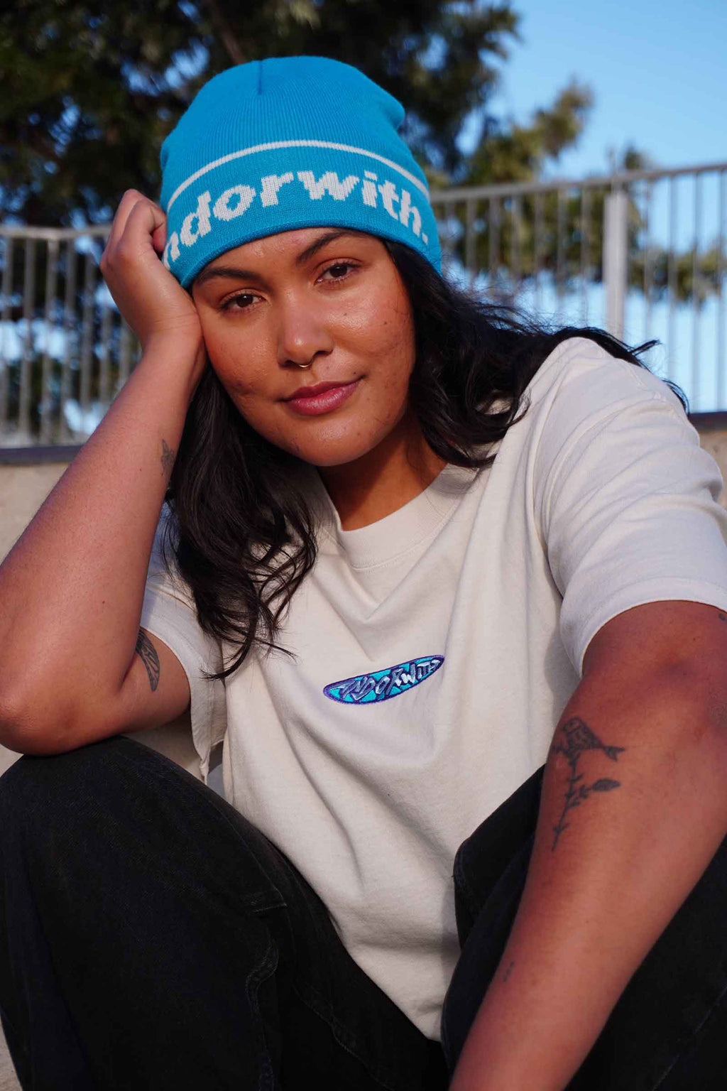 Statement Cuffless Beanie Cyan