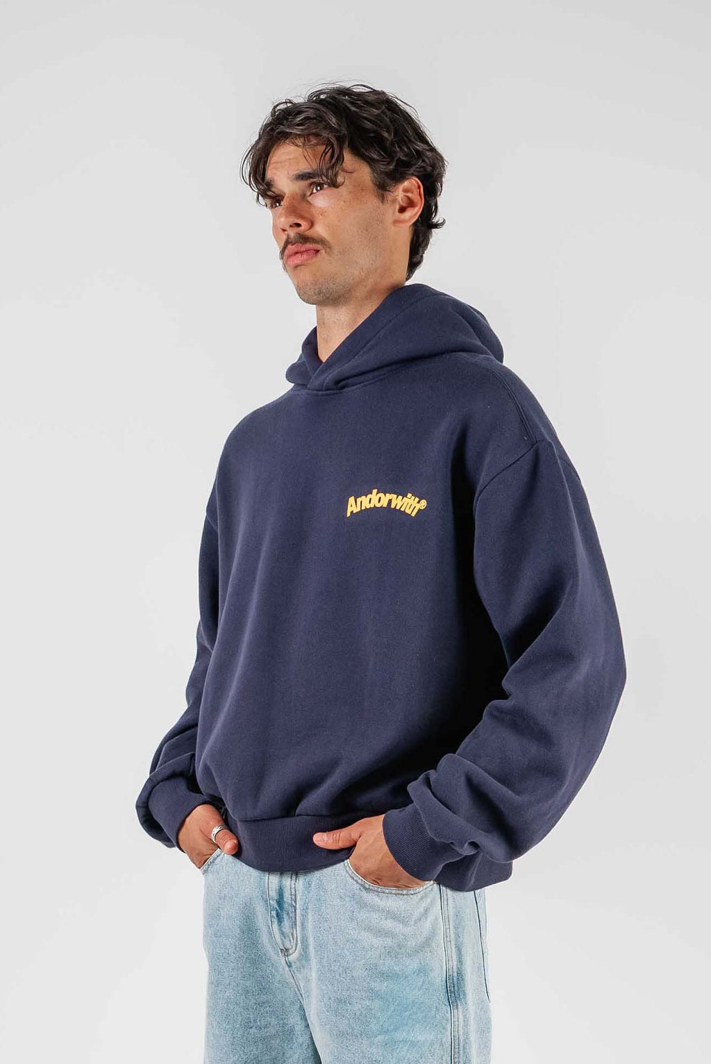 Swoop Box Fit Hoodie Navy