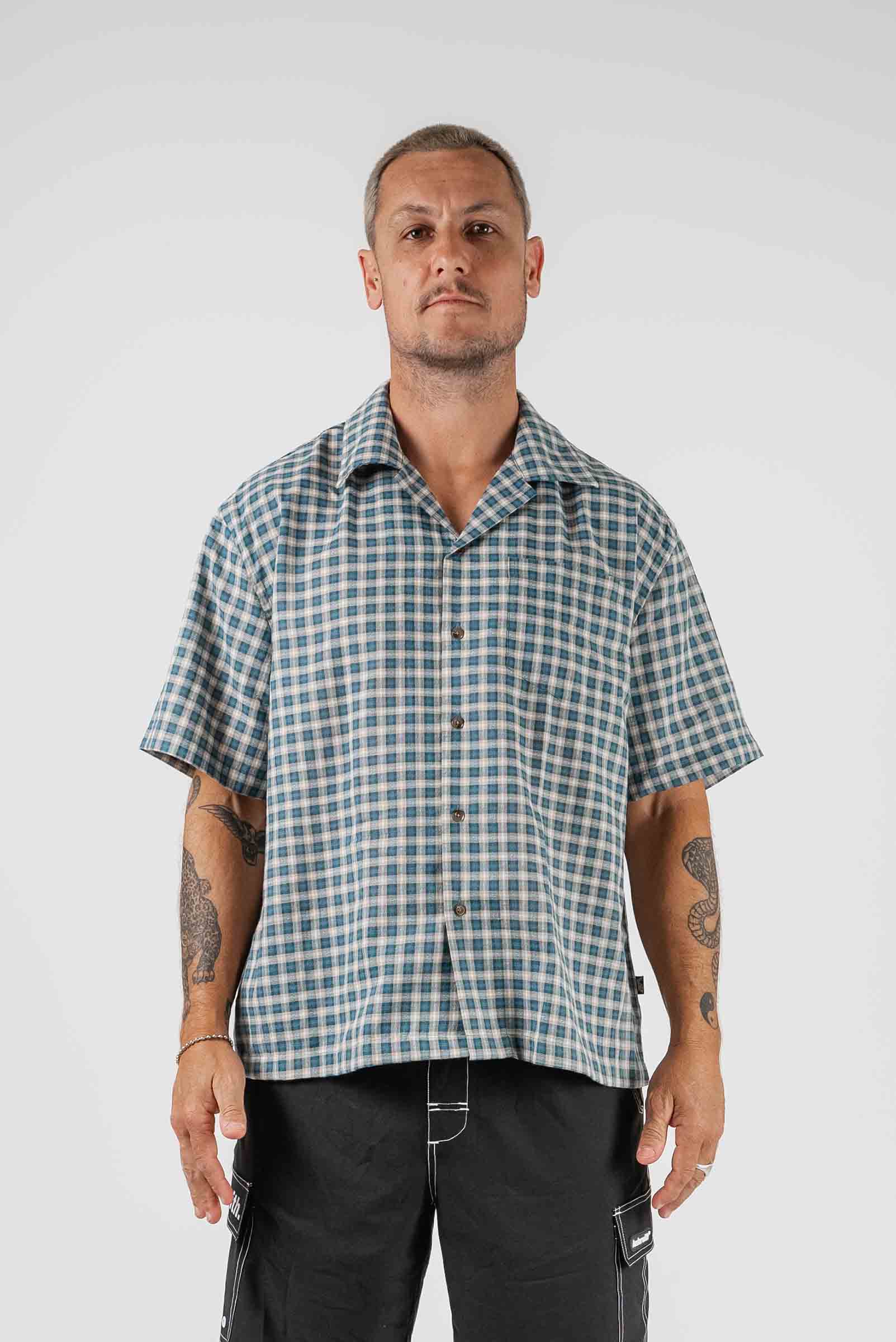Check Button Up Shirt Green