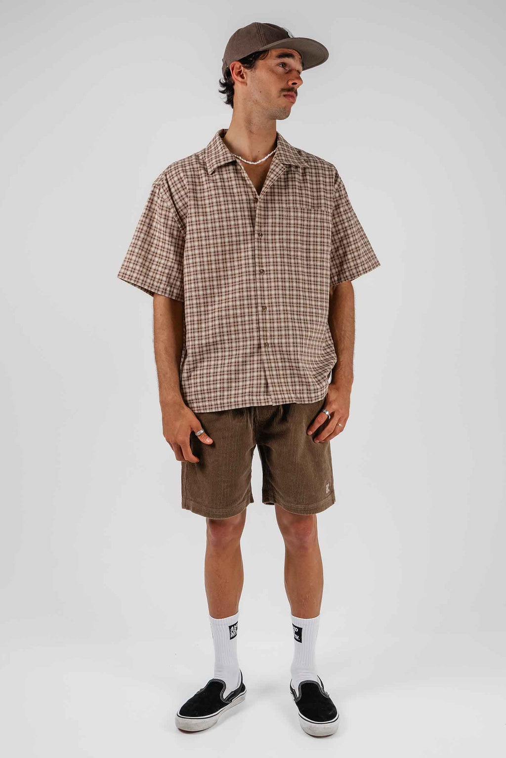 Check Button Up Shirt Brown