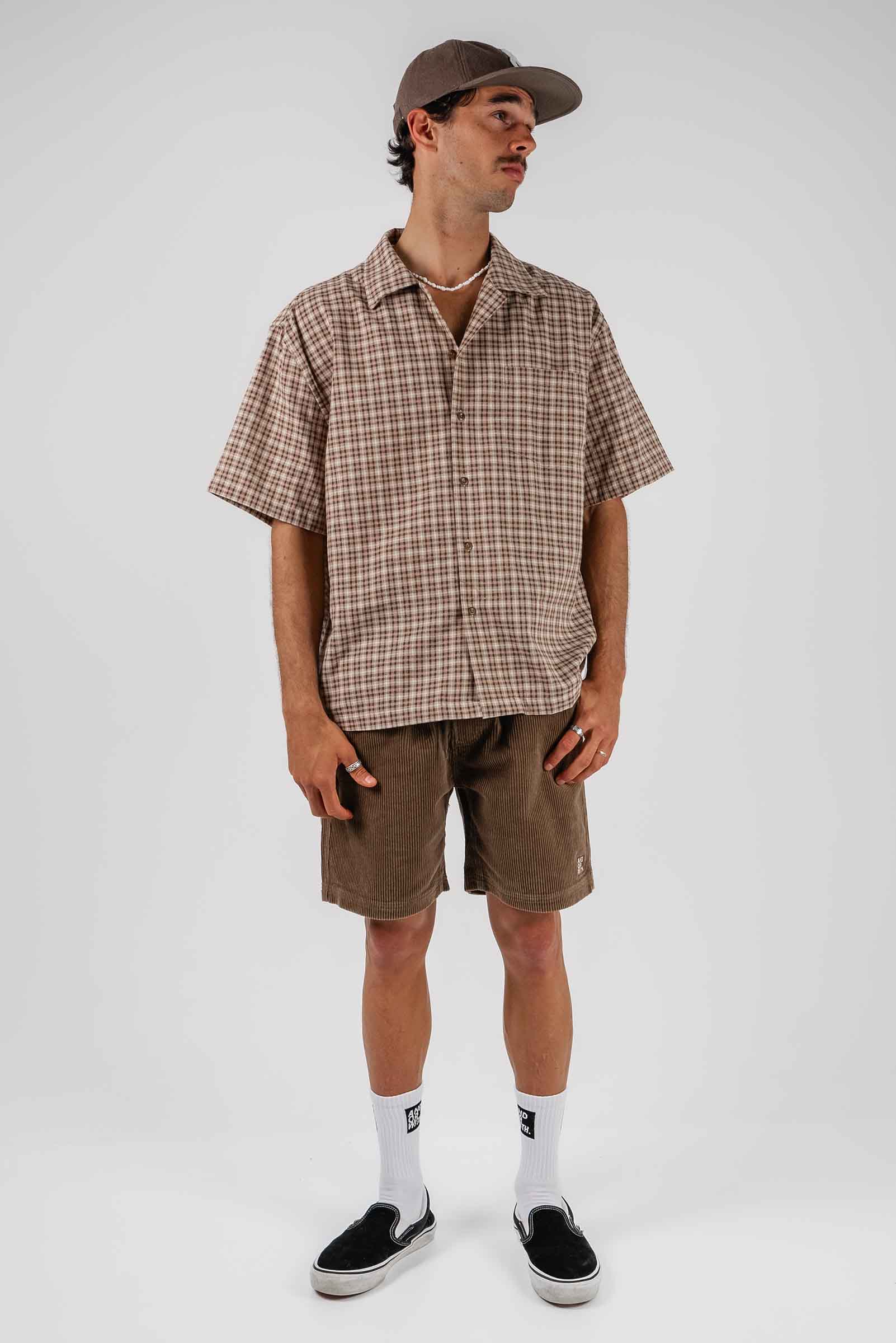 Check Button Up Shirt Brown