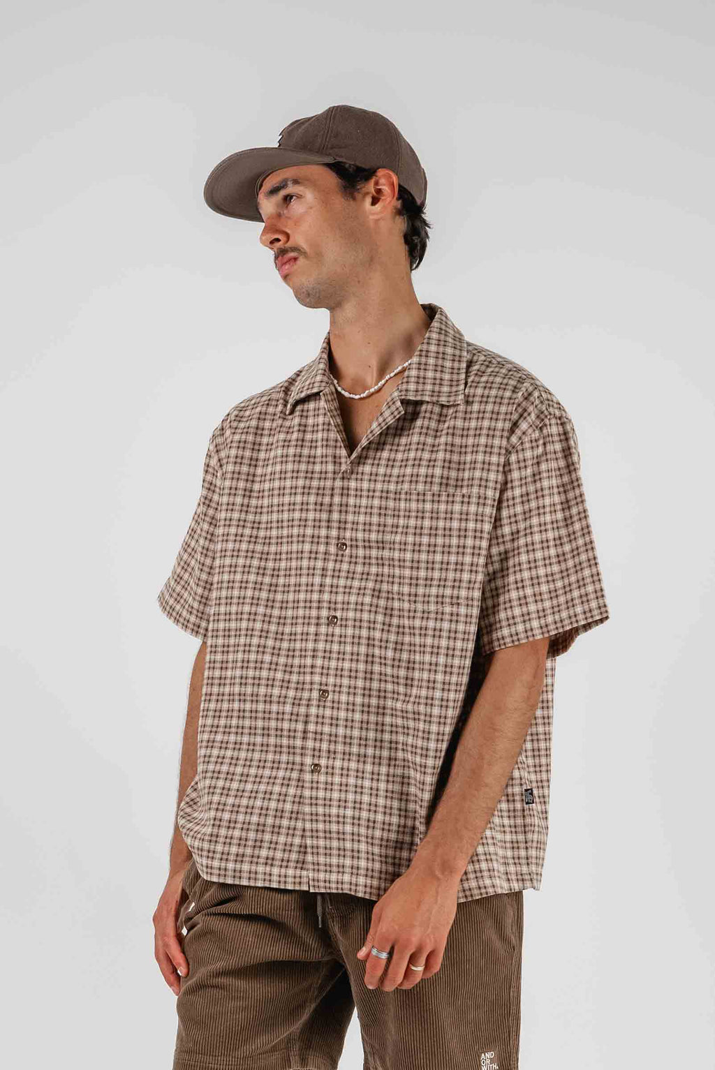 Check Button Up Shirt Brown