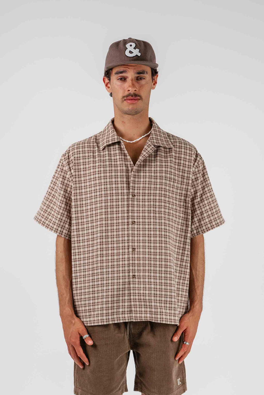 Check Button Up Shirt Brown