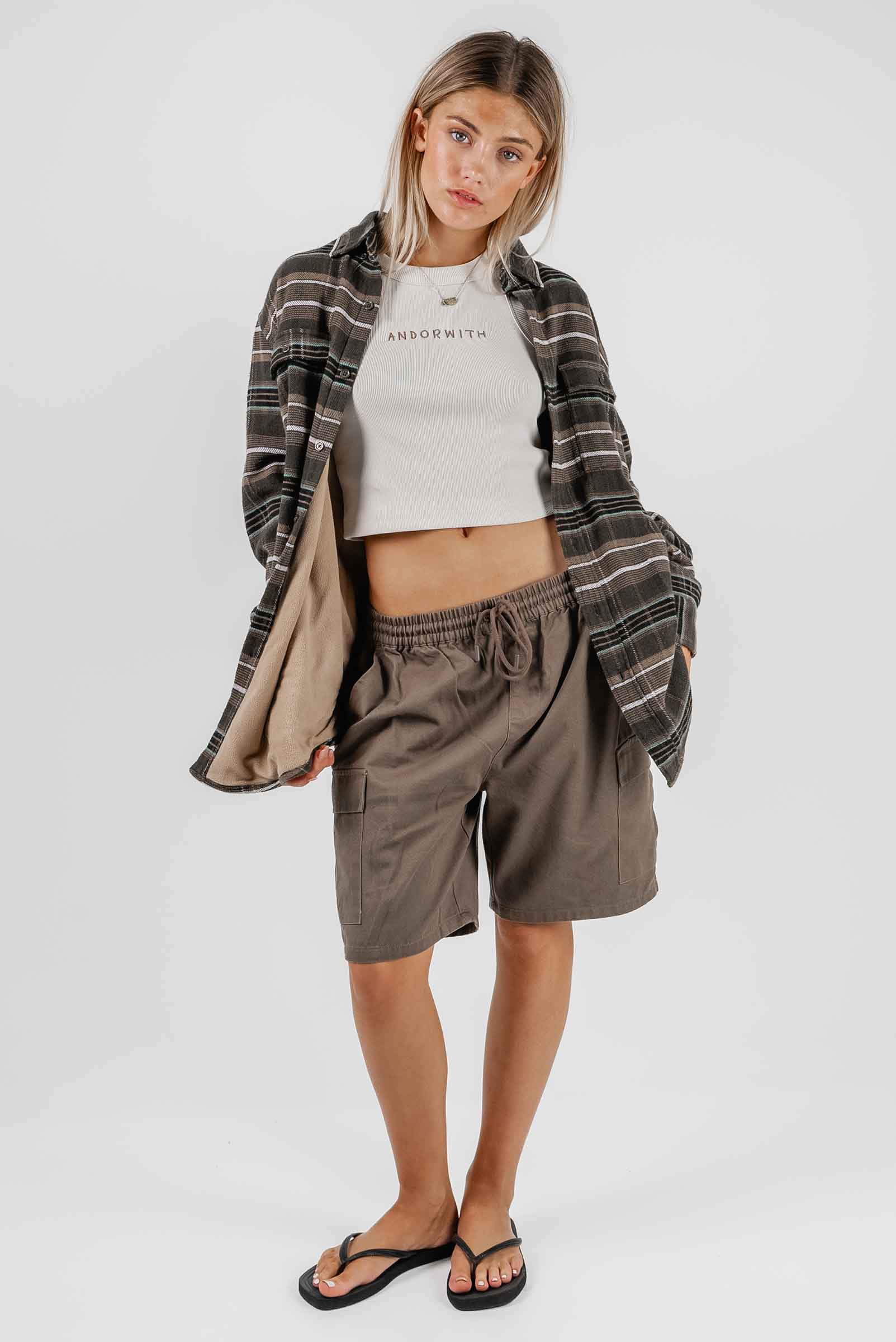 Beached Out Flannel Overshirt Olive