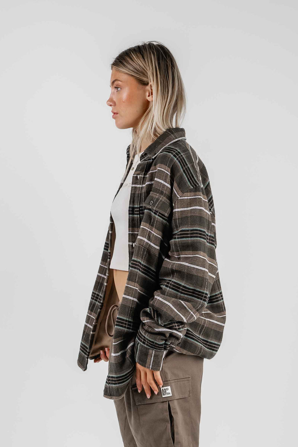 Beached Out Flannel Overshirt Olive