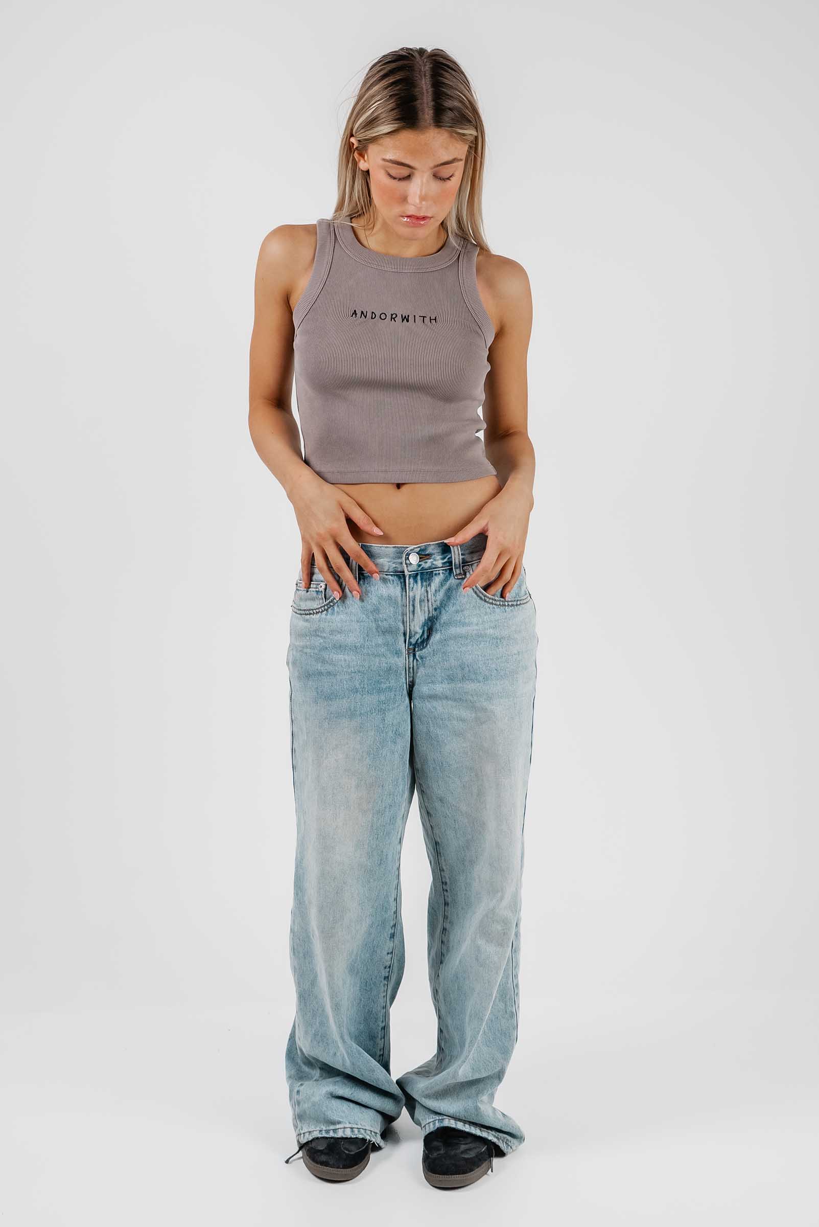 Family Ribbed Crop Tank Organic Grey