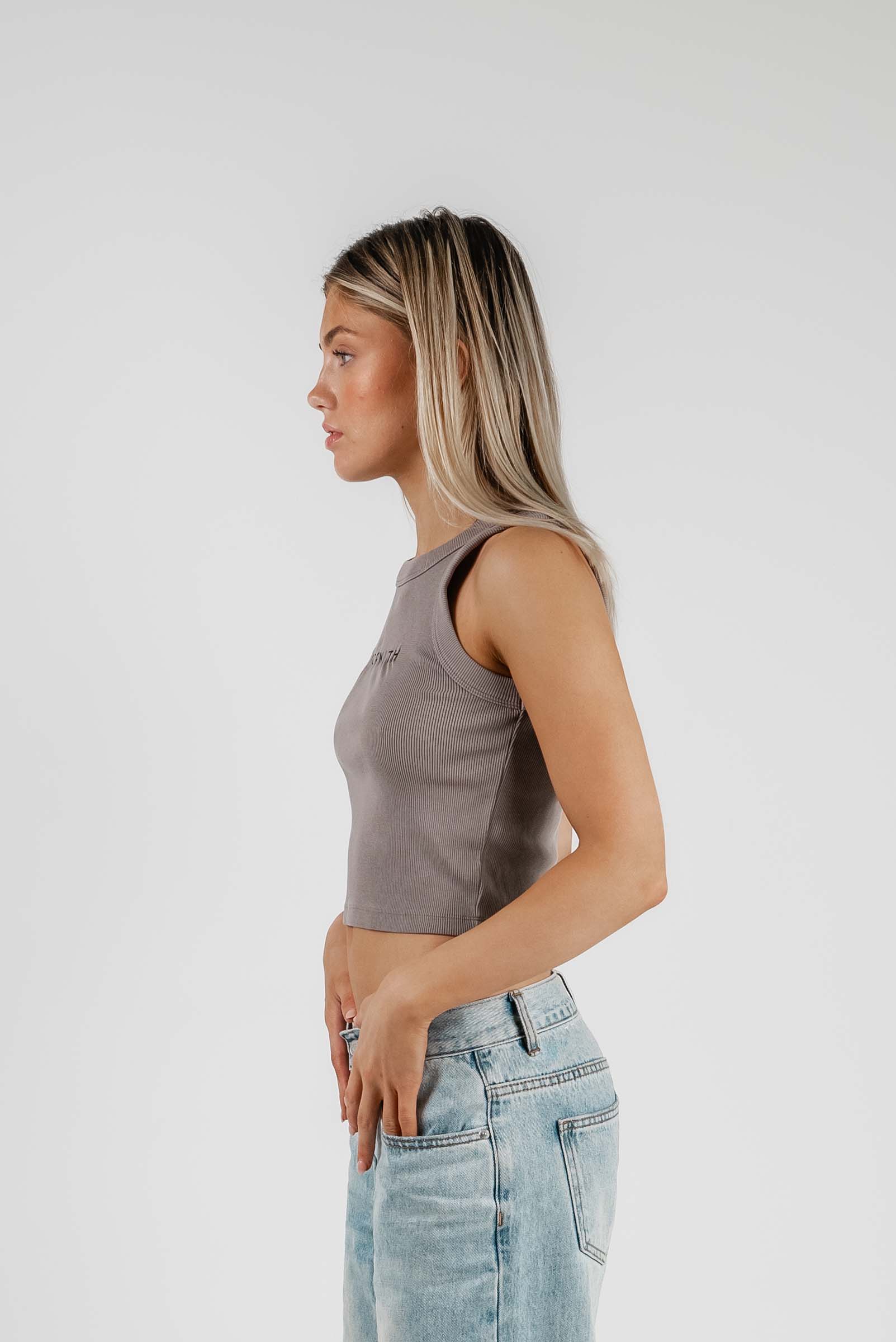 Family Ribbed Crop Tank Organic Grey