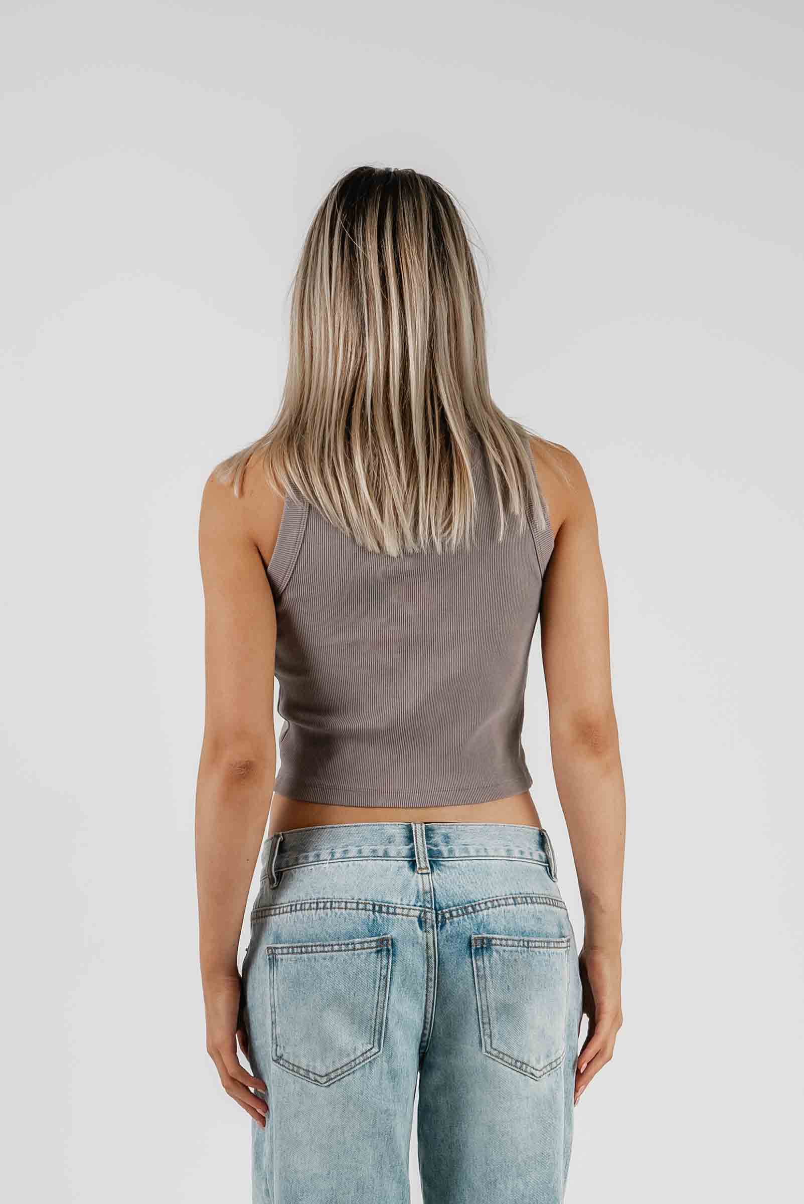 Family Ribbed Crop Tank Organic Grey
