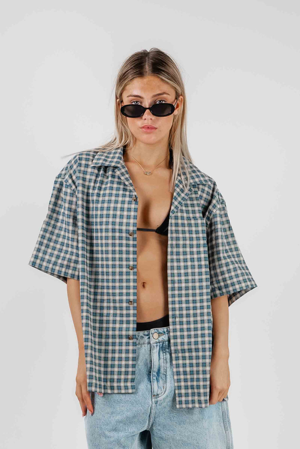 Check Button Up Shirt Green