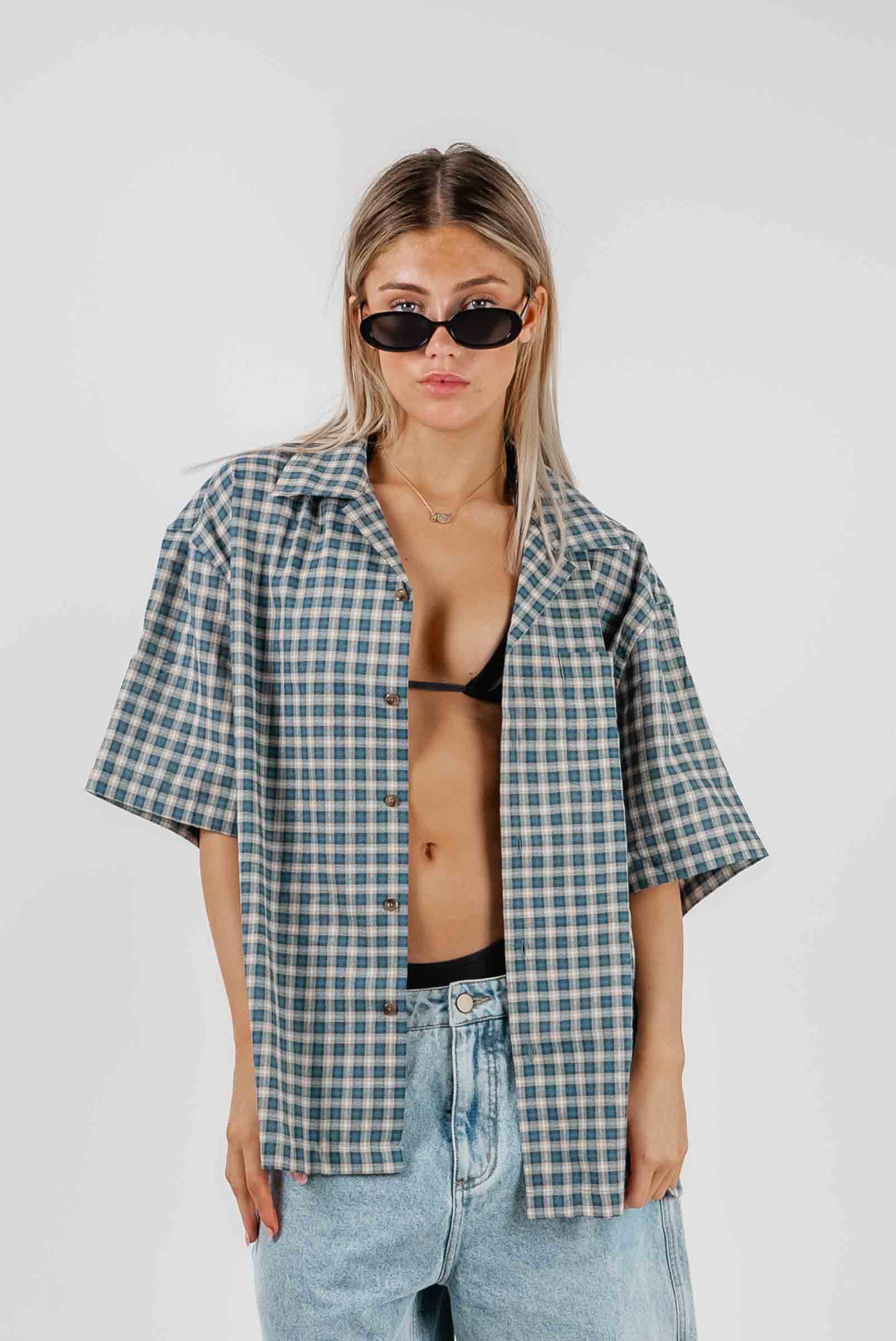 Check Button Up Shirt Green