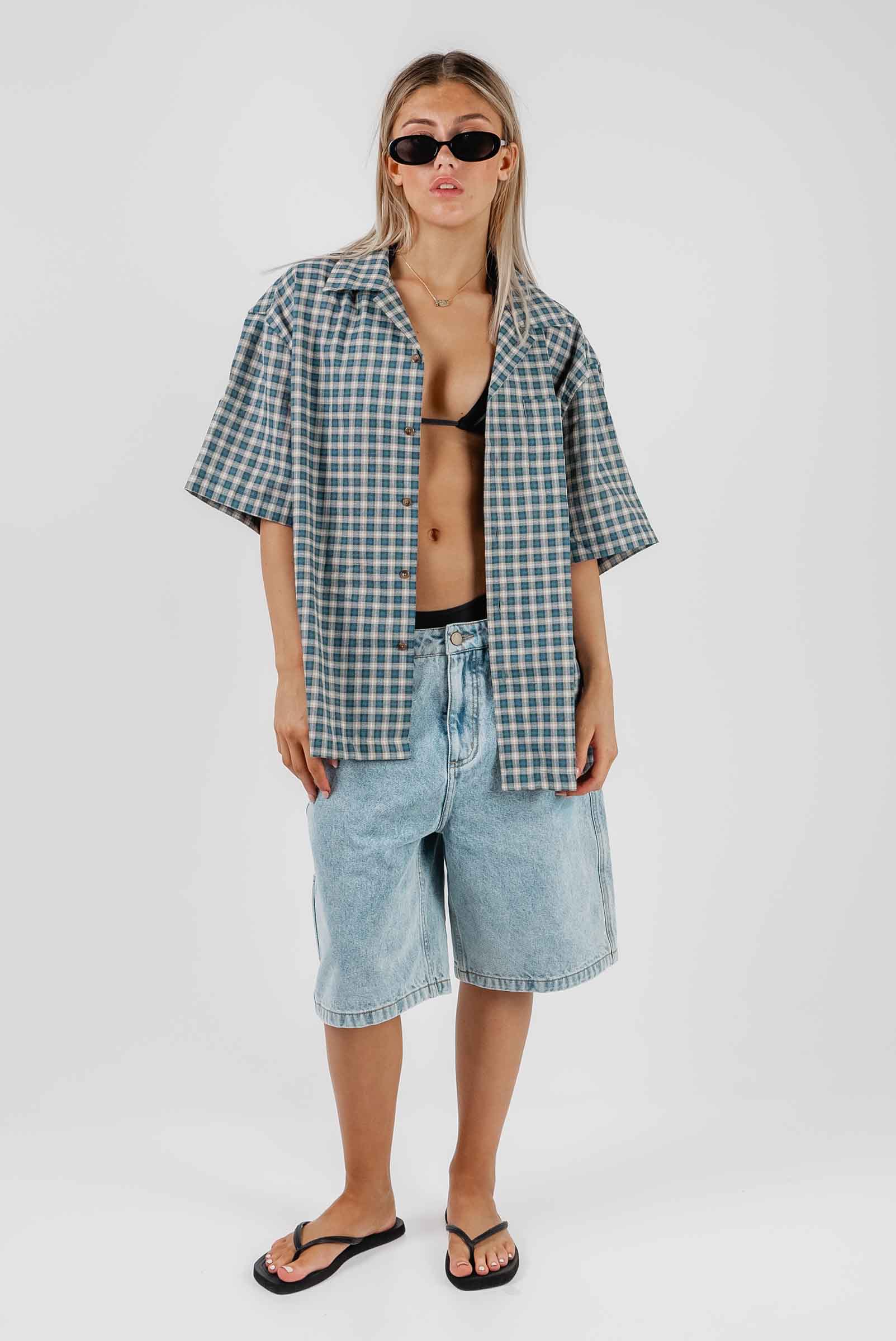 Check Button Up Shirt Green