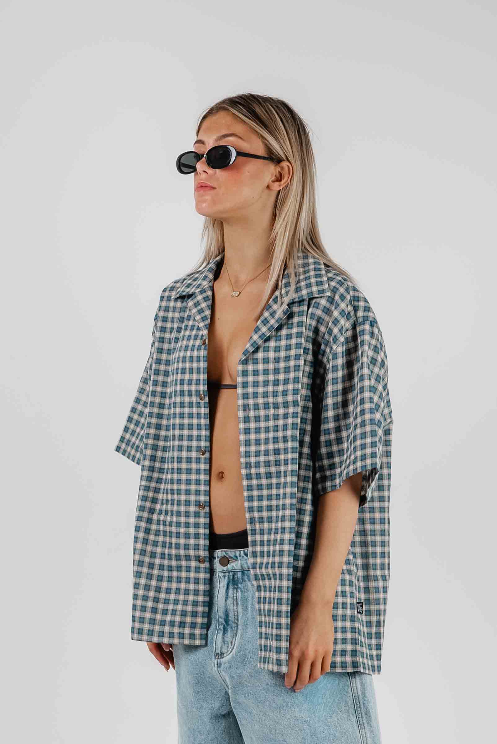 Check Button Up Shirt Green