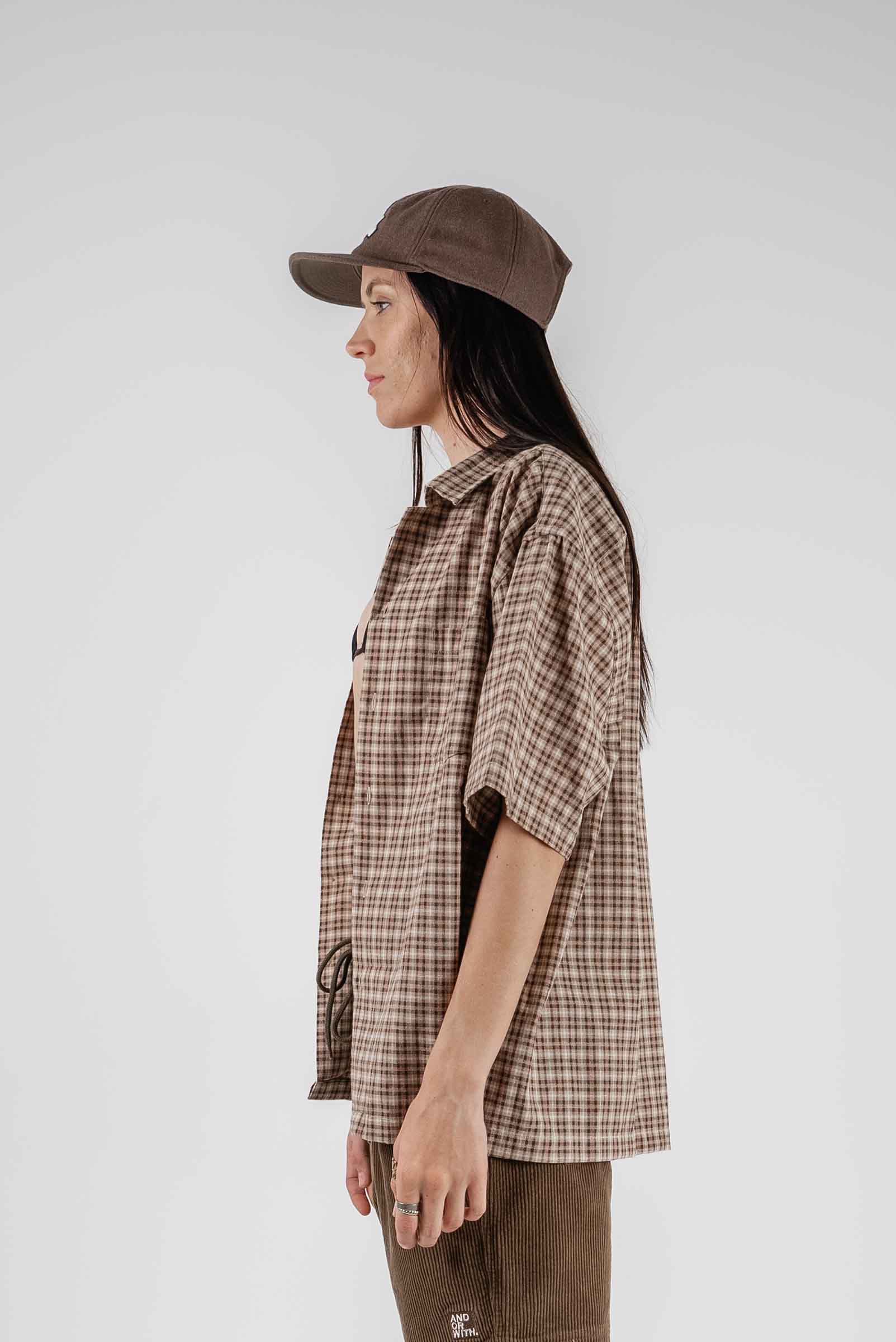 Check Button Up Shirt Brown