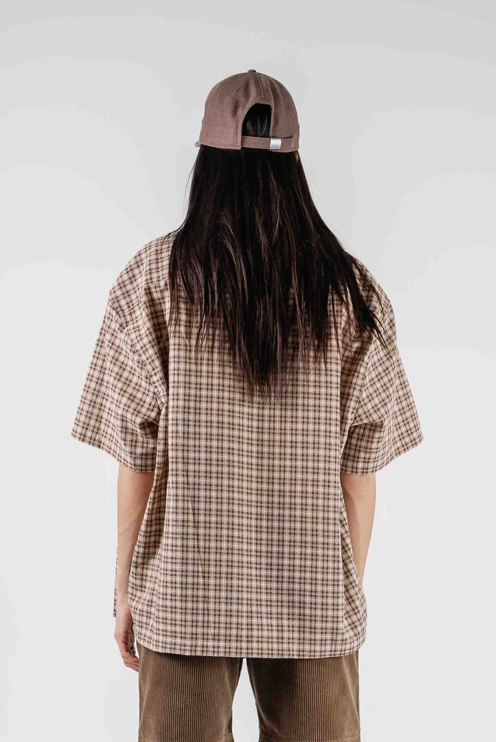 Check Button Up Shirt Brown