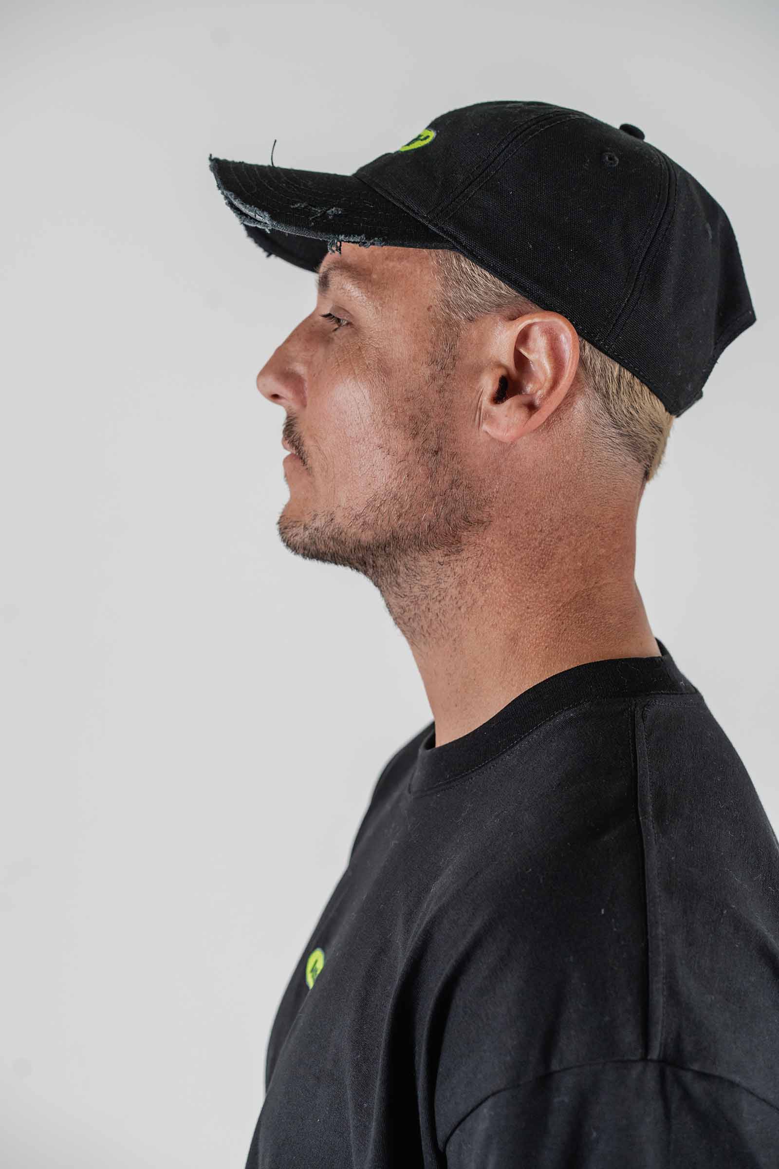 Green Pill Distressed Cap Black