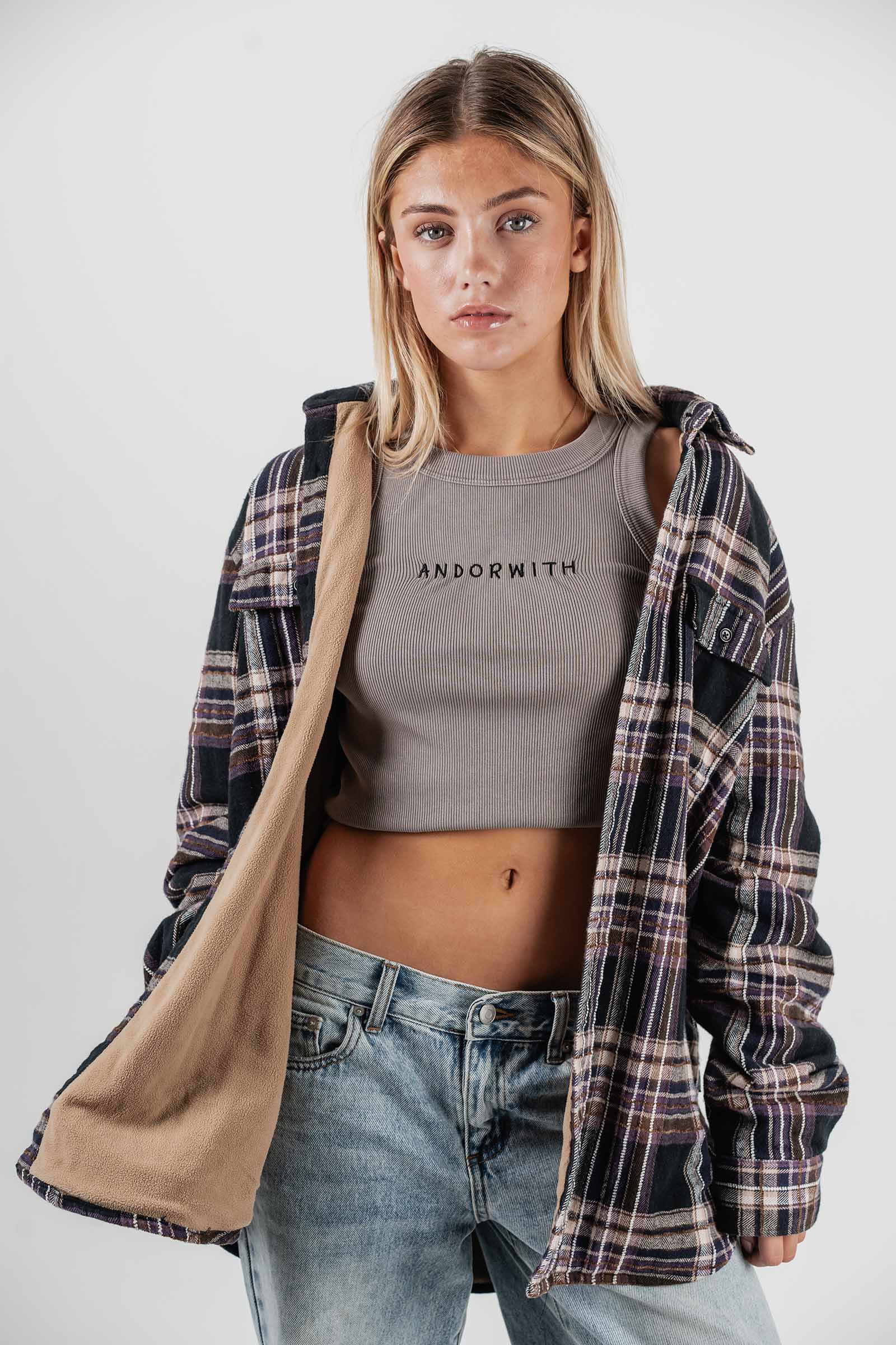 Beached Out Flannel Overshirt Black / Purple