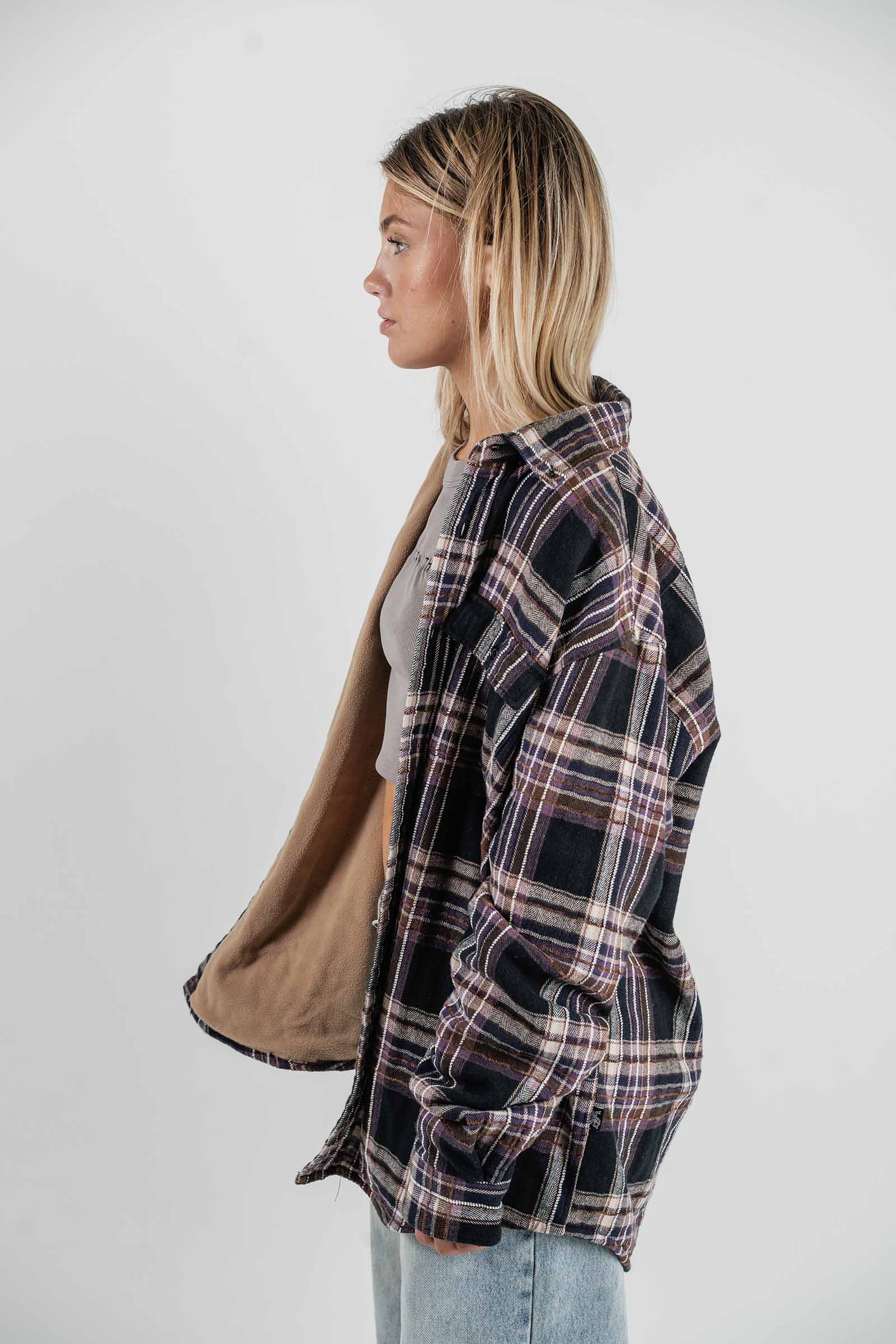 Beached Out Flannel Overshirt Black / Purple