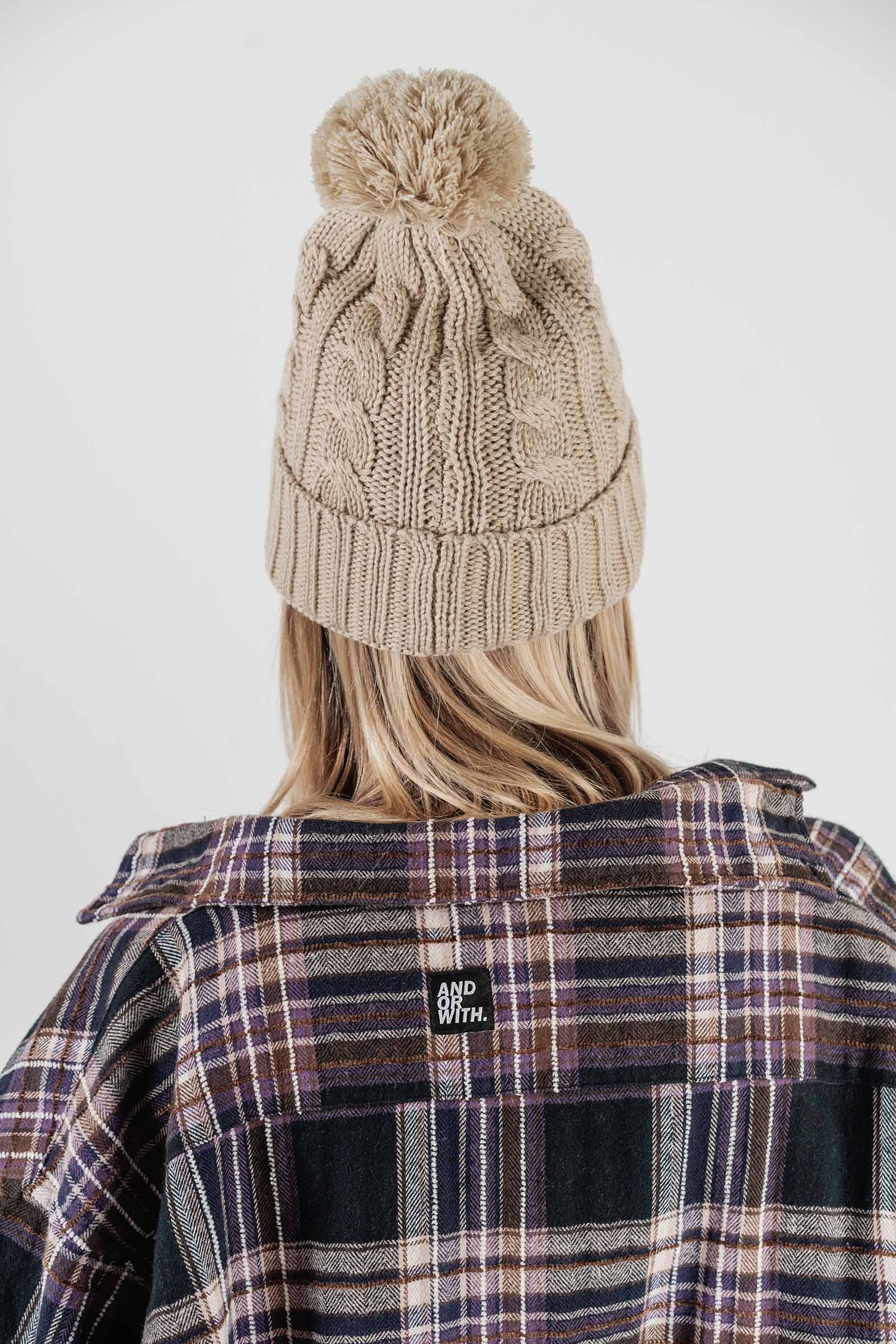 Cable Knit Pom Pom Beanie Cream
