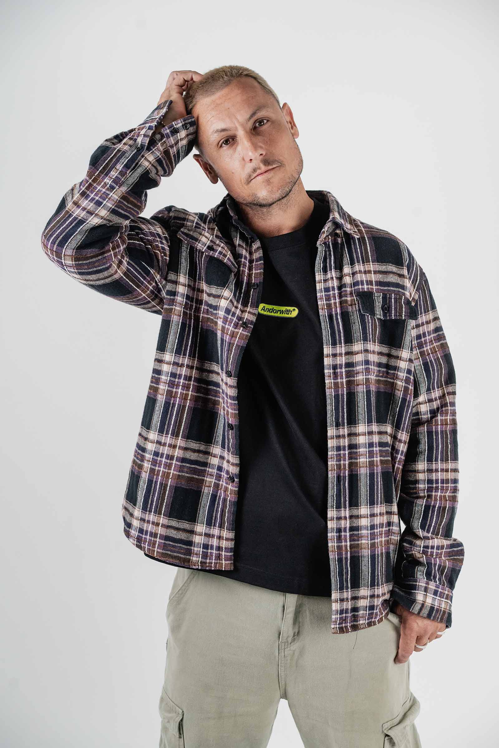 Beached Out Flannel Overshirt Black / Purple