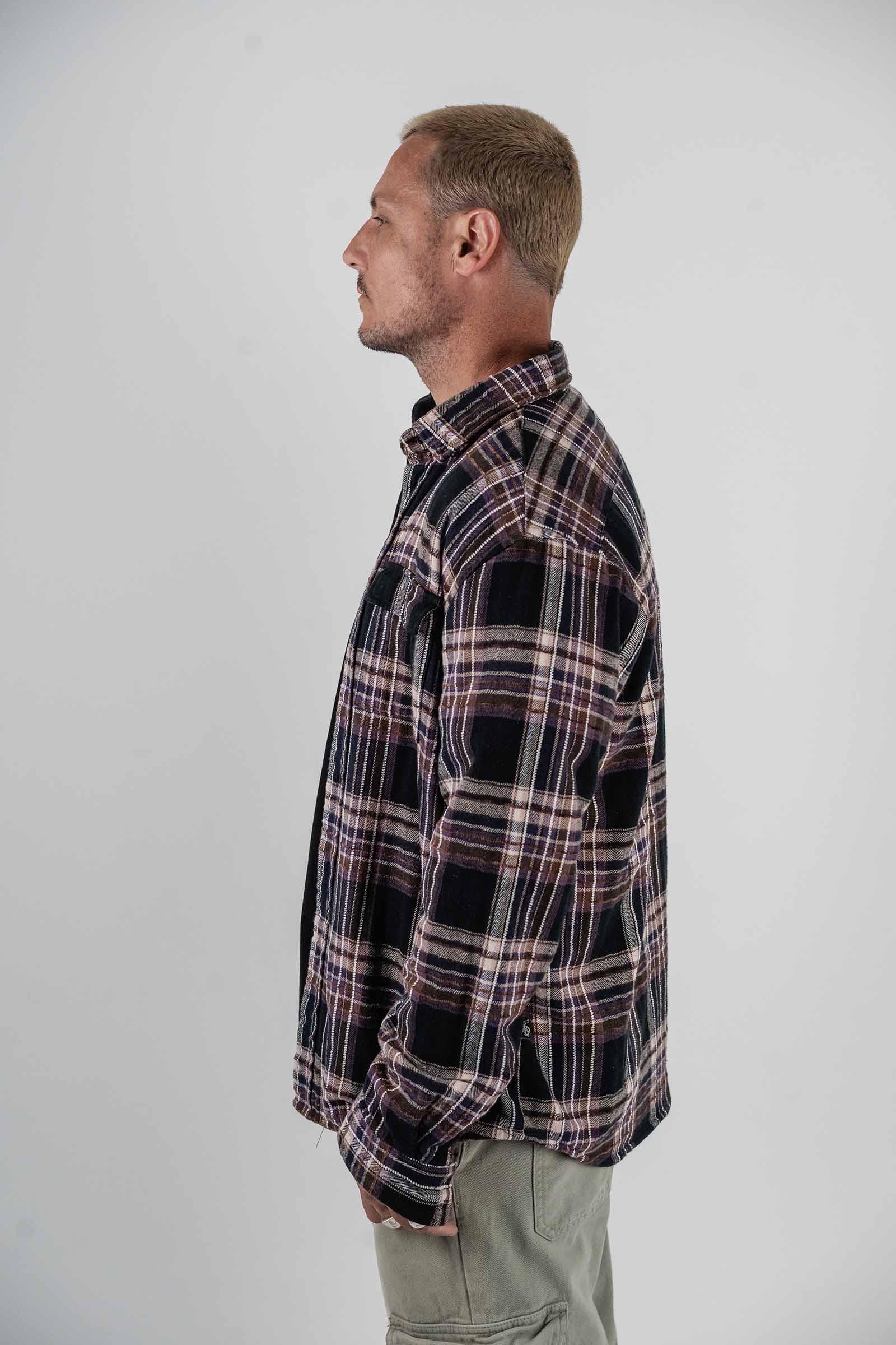 Beached Out Flannel Overshirt Black / Purple