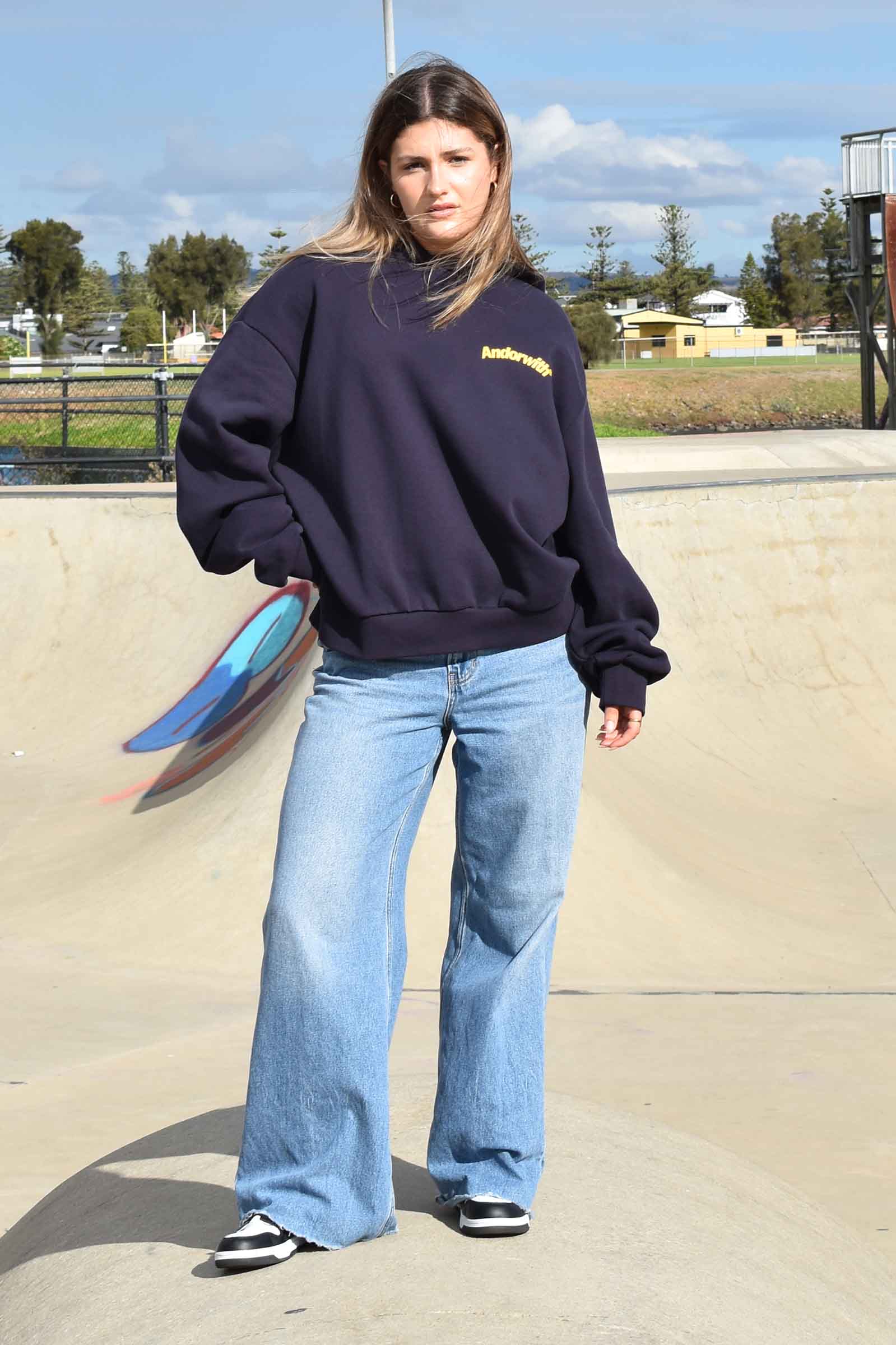 Swoop Box Fit Hoodie Navy