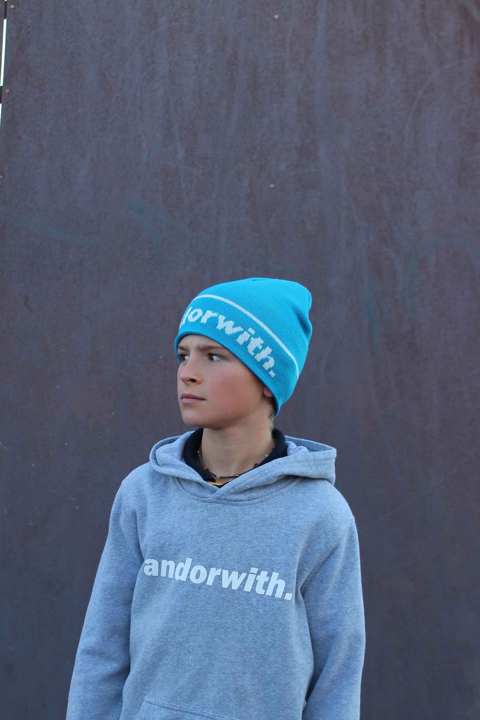 Kids Statement Cuffless Beanie Cyan